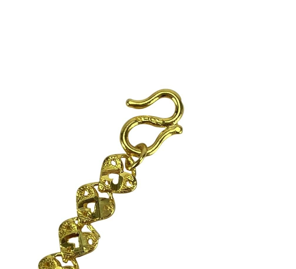 24 Karat Yellow Gold Pure Solid Diamond Cut Fancy Heart Link Bracelet 2