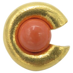 24 Karat Zolotos Yellow Gold Earrings with a Coral at Center