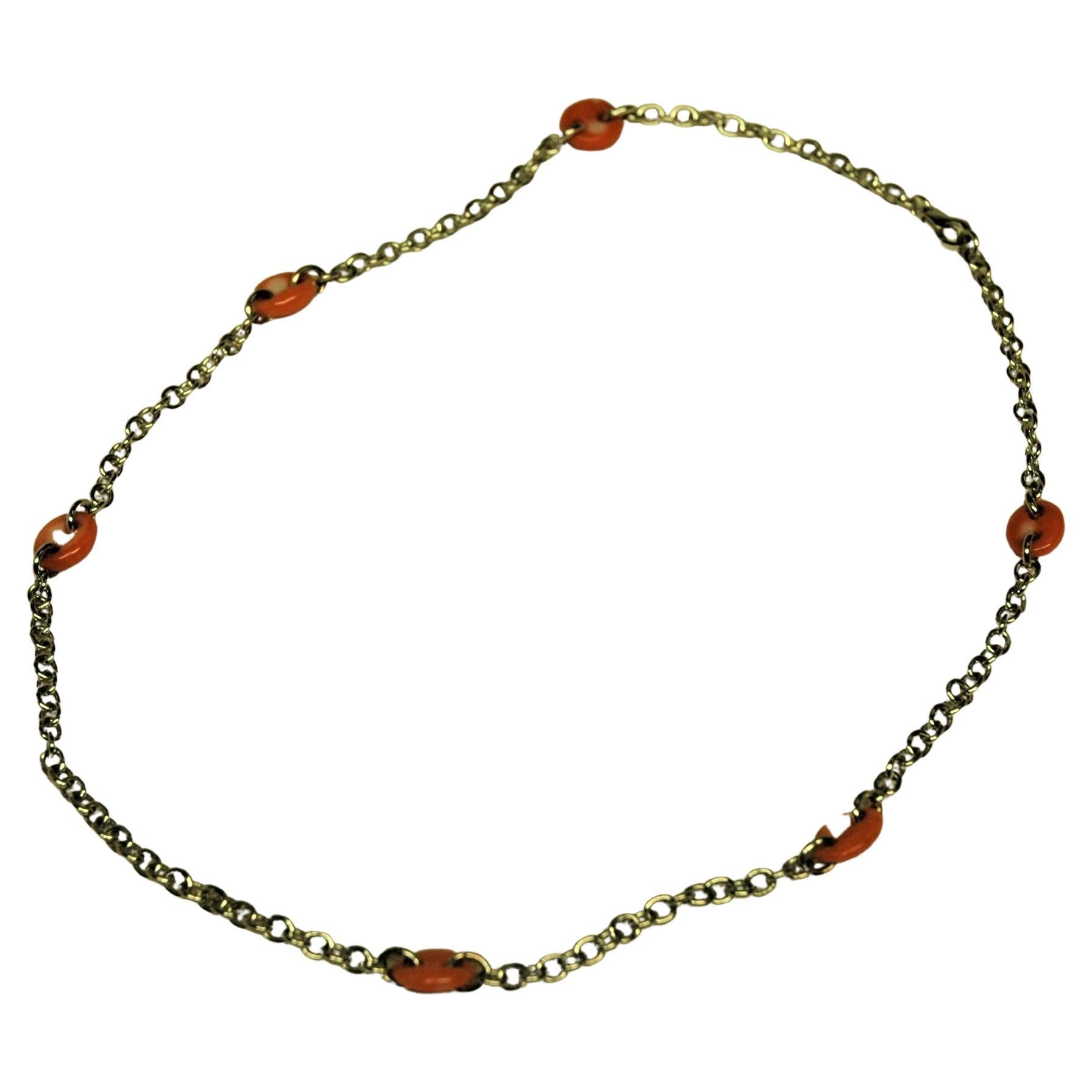 18 Kt. White Gold Chain Necklace with Natural Coral Elements For Sale