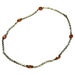 Vintage 18 Kt. White Gold Chain Necklace with Natural Coral Elements