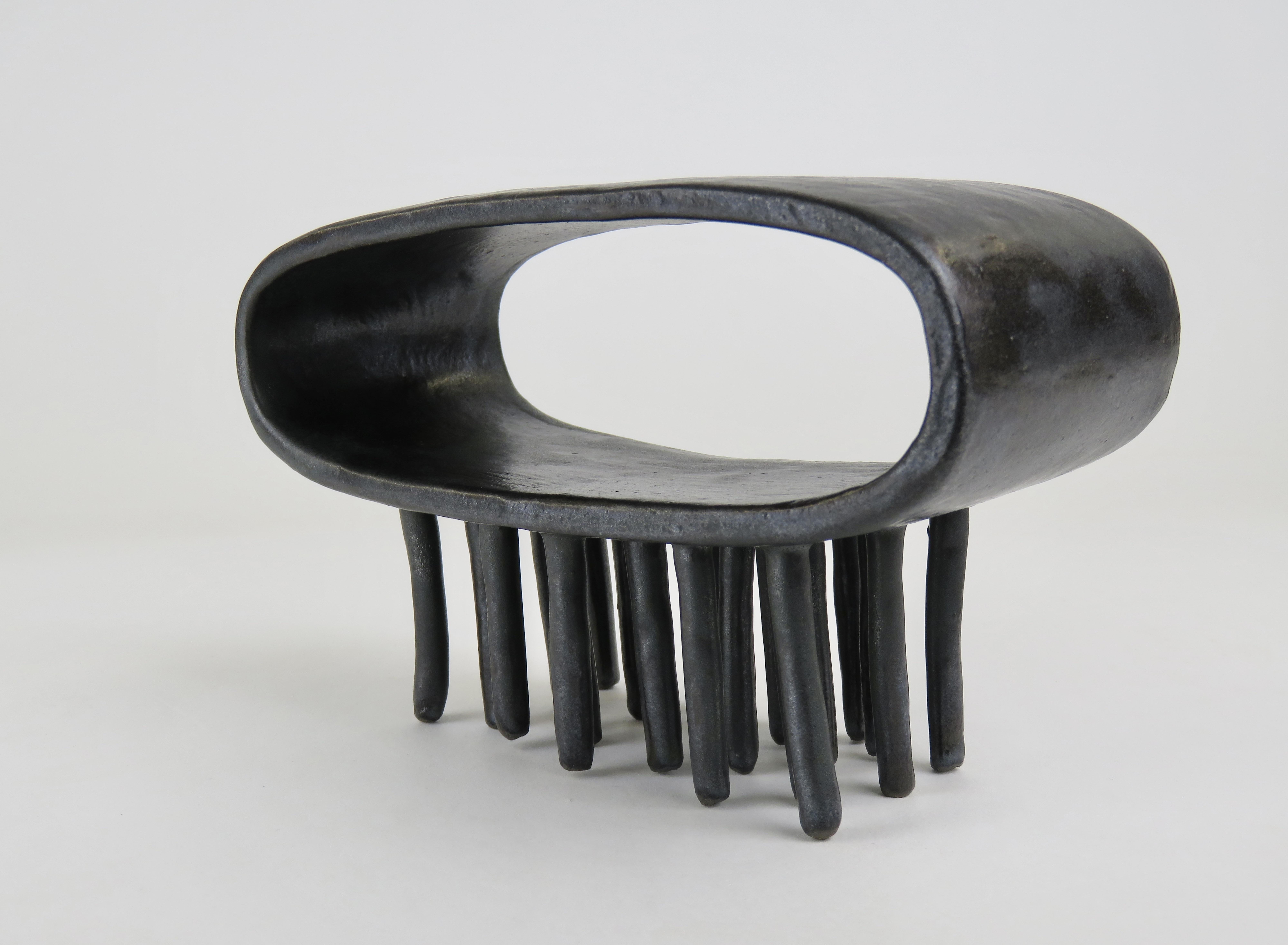 Organic Modern 24-Legged Black Glazed Ceramic Sculpture For Sale