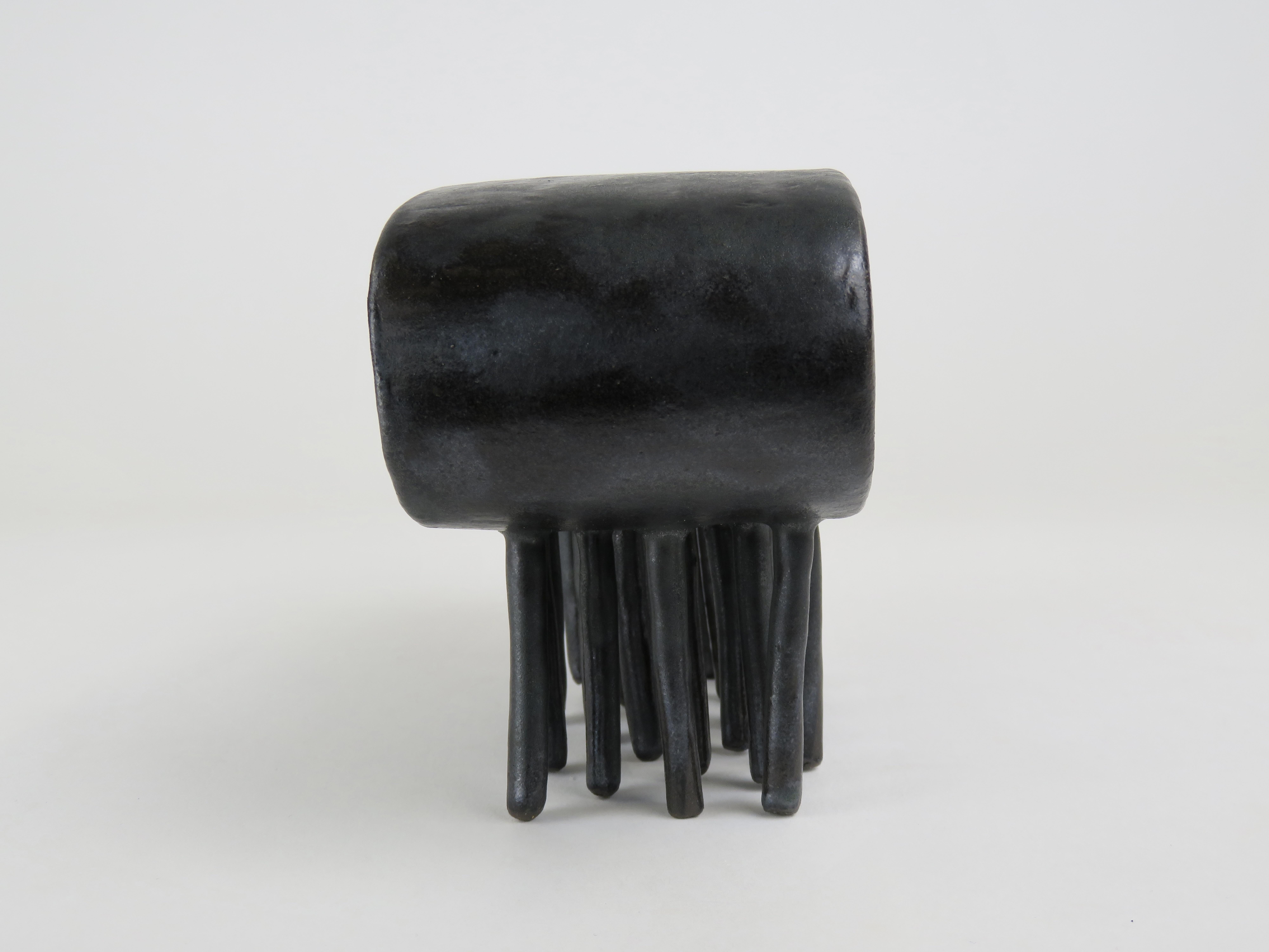 American 24-Legged Black Glazed Ceramic Sculpture For Sale