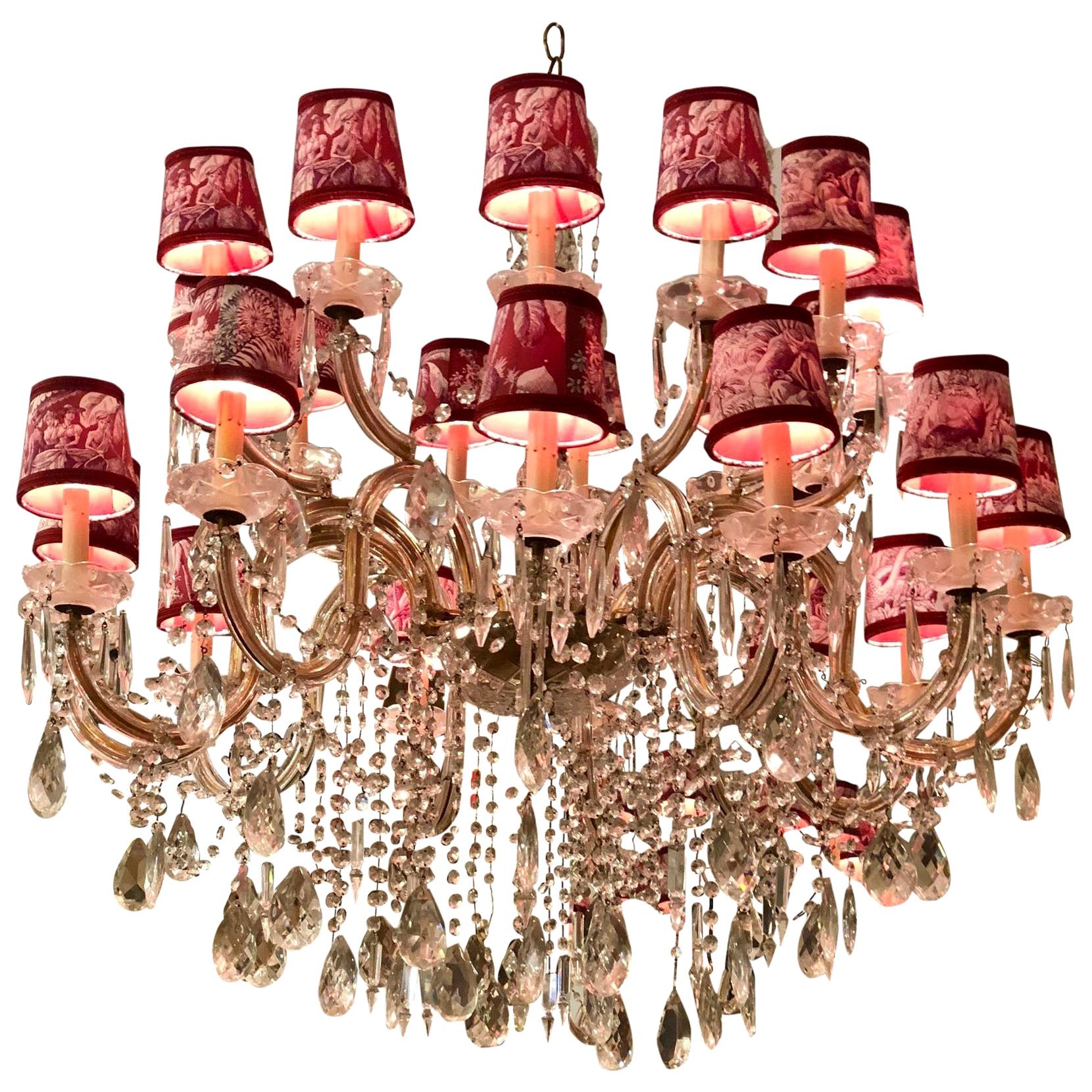 24 Light French Crystal Chandelier with Manuel Canovas Toile Shades