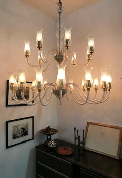 24-Light Mid Century Modern Chandelier by Cenedese in Murano Glass, circa 1970