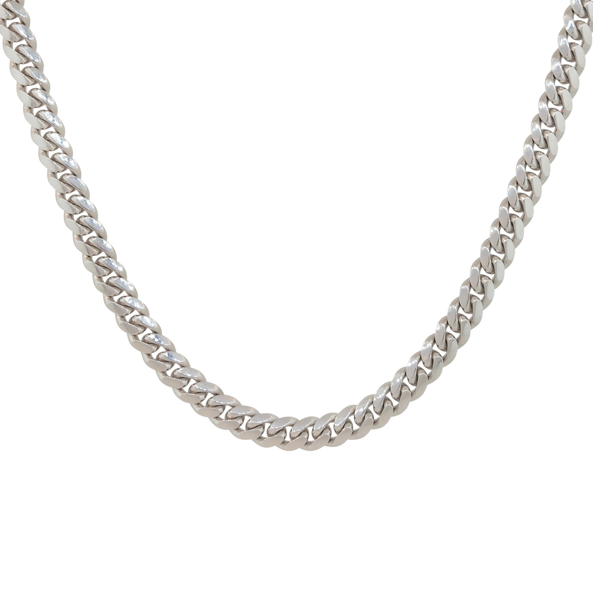 14k White Gold 24″ Men's 5mm Miami Cuban Link Chain

Material: 14k White Gold
Measurements: Necklace Measures 24″ in Length and 5mm in Thickness
Fastening: Spring Ring Clasp
Item Weight: 47.8g (30.7dwt)
Additional Details: This item comes with a