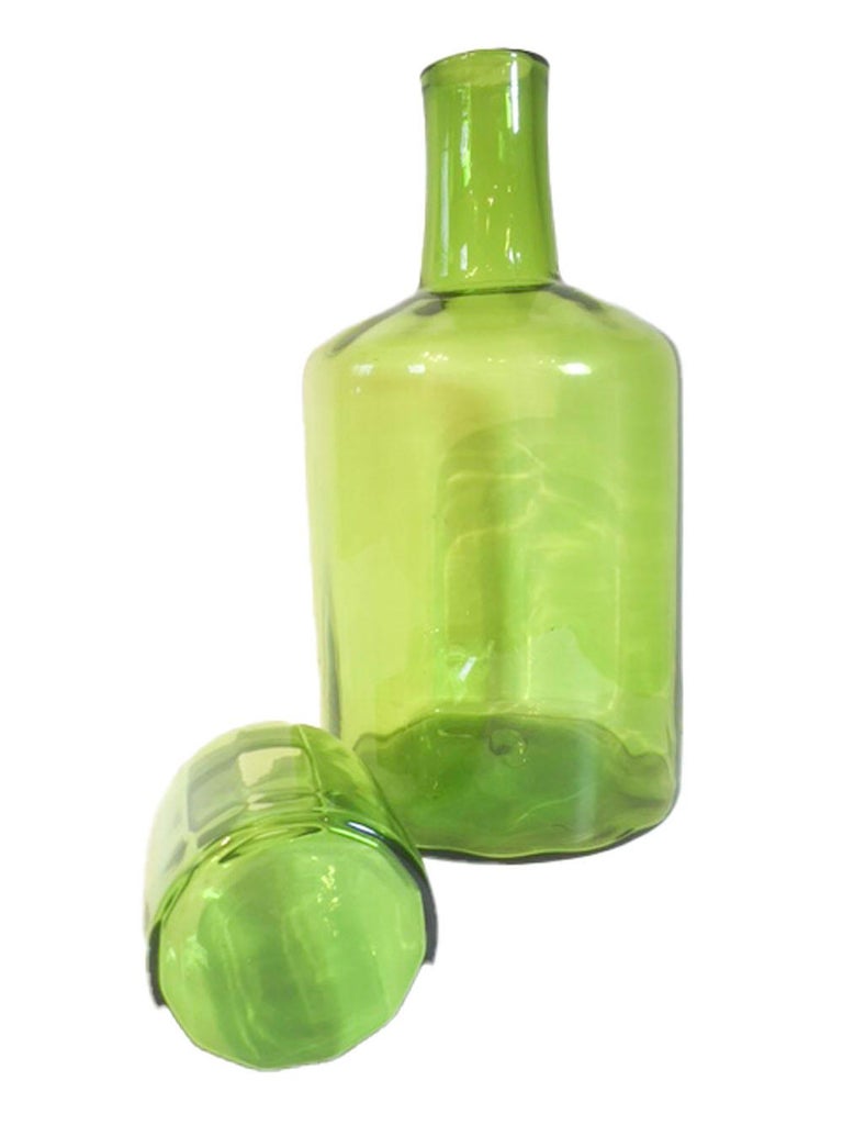 Mid20th Century Blenko Glass Decanterform Floor Vase in Vivid Green