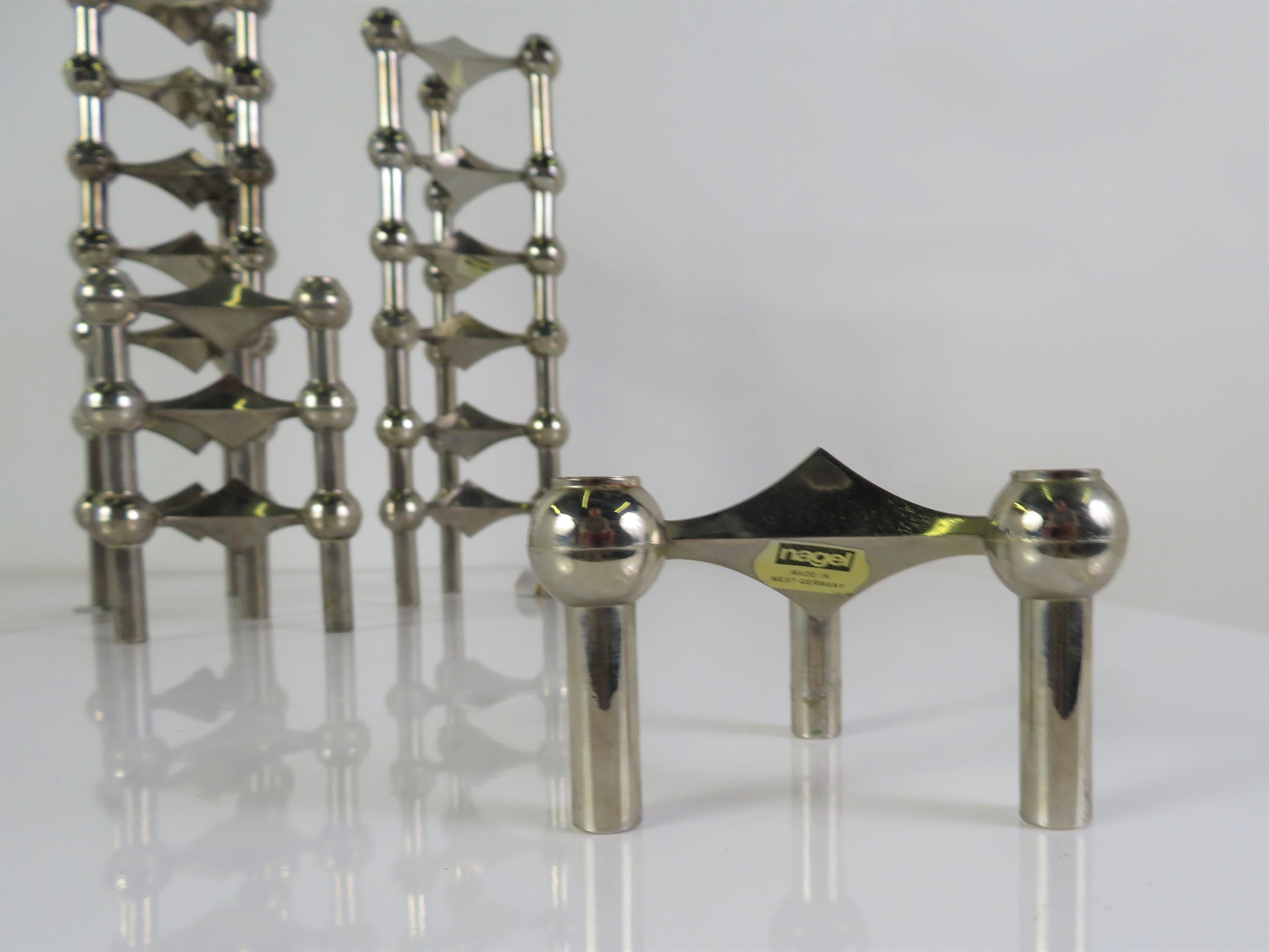 Mid-Century moderno 24 portacandele moderni in cromo + ciotola portacenere, Werner Stoff Nagel Germany 1960s in vendita