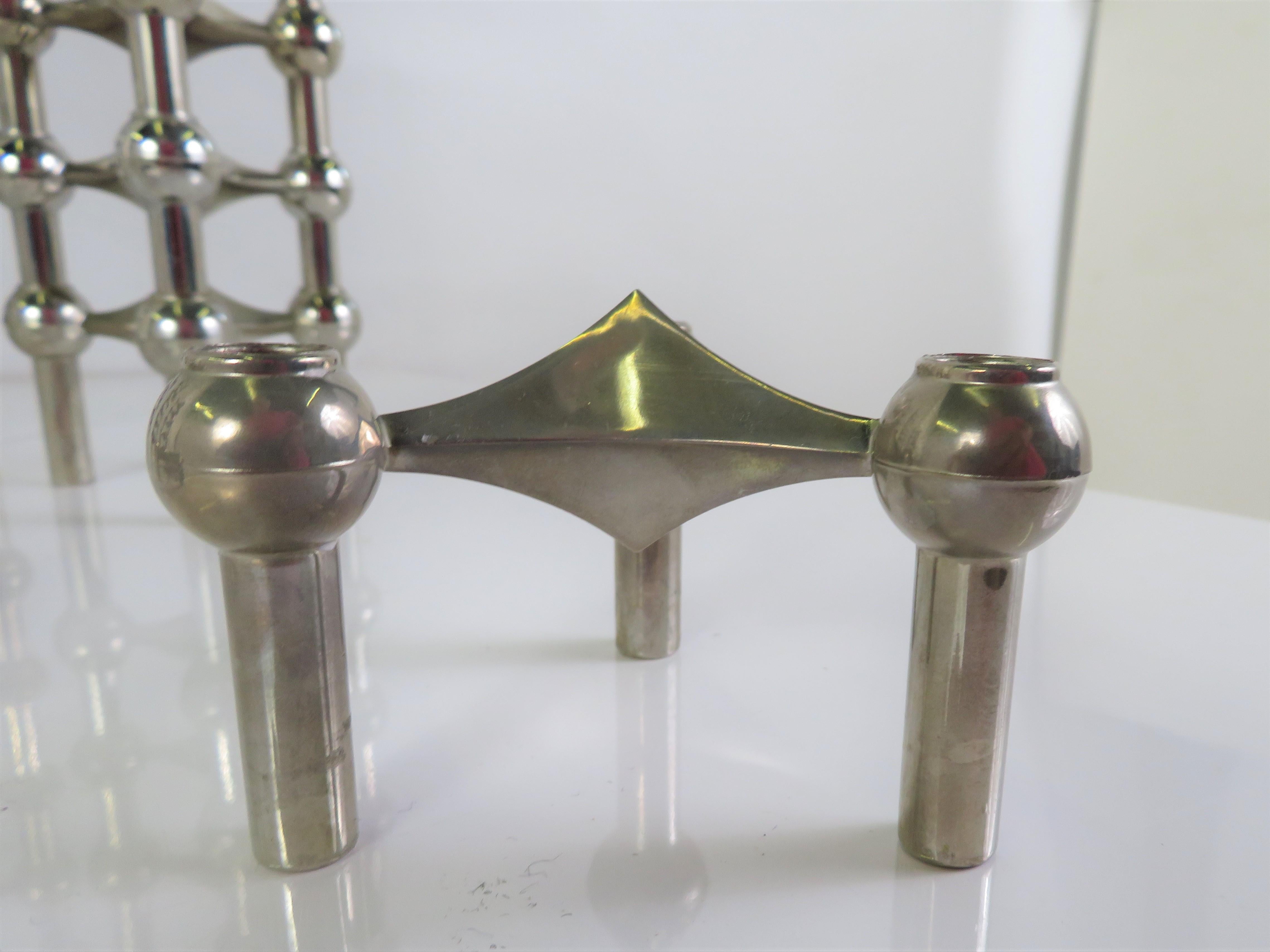 24 Modern Chrome Candleholders + Ashtray Bowl, Werner Stoff Nagel Germany 1960s In Good Condition For Sale In Miami, FL