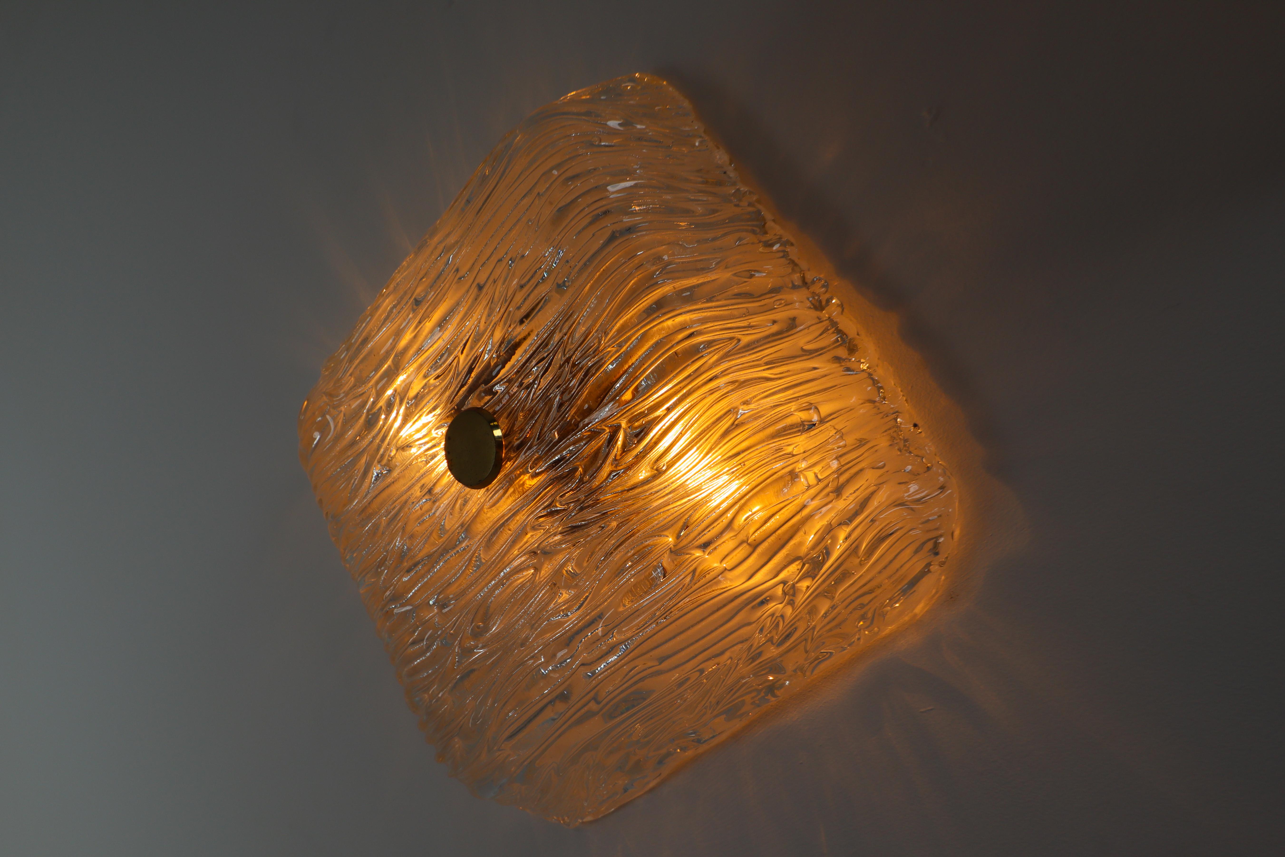  Modernist Textured Ice Glass Flushmounts or Wall Lights with Brass, 1960s 5
