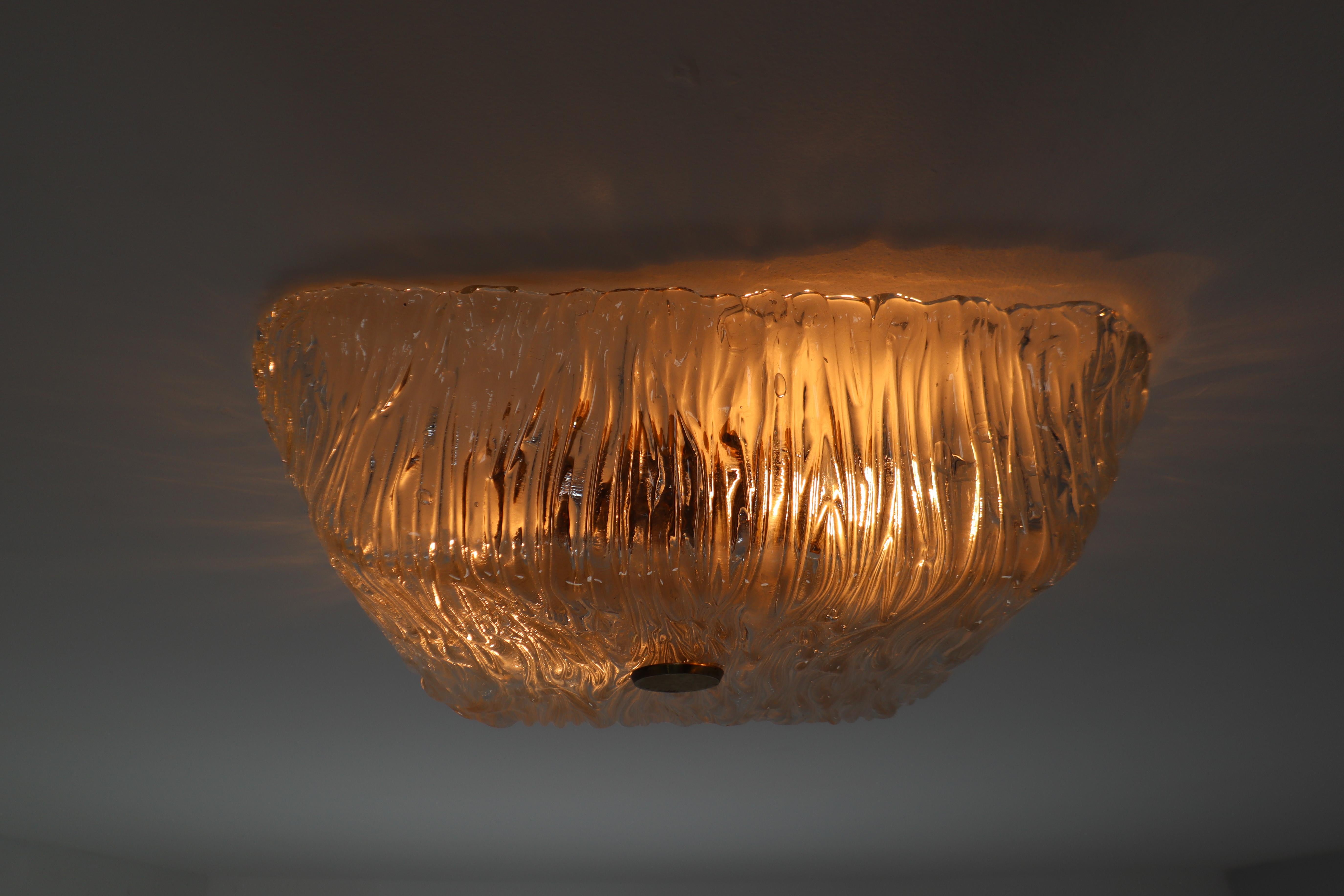  Modernist Textured Ice Glass Flushmounts or Wall Lights with Brass, 1960s 2