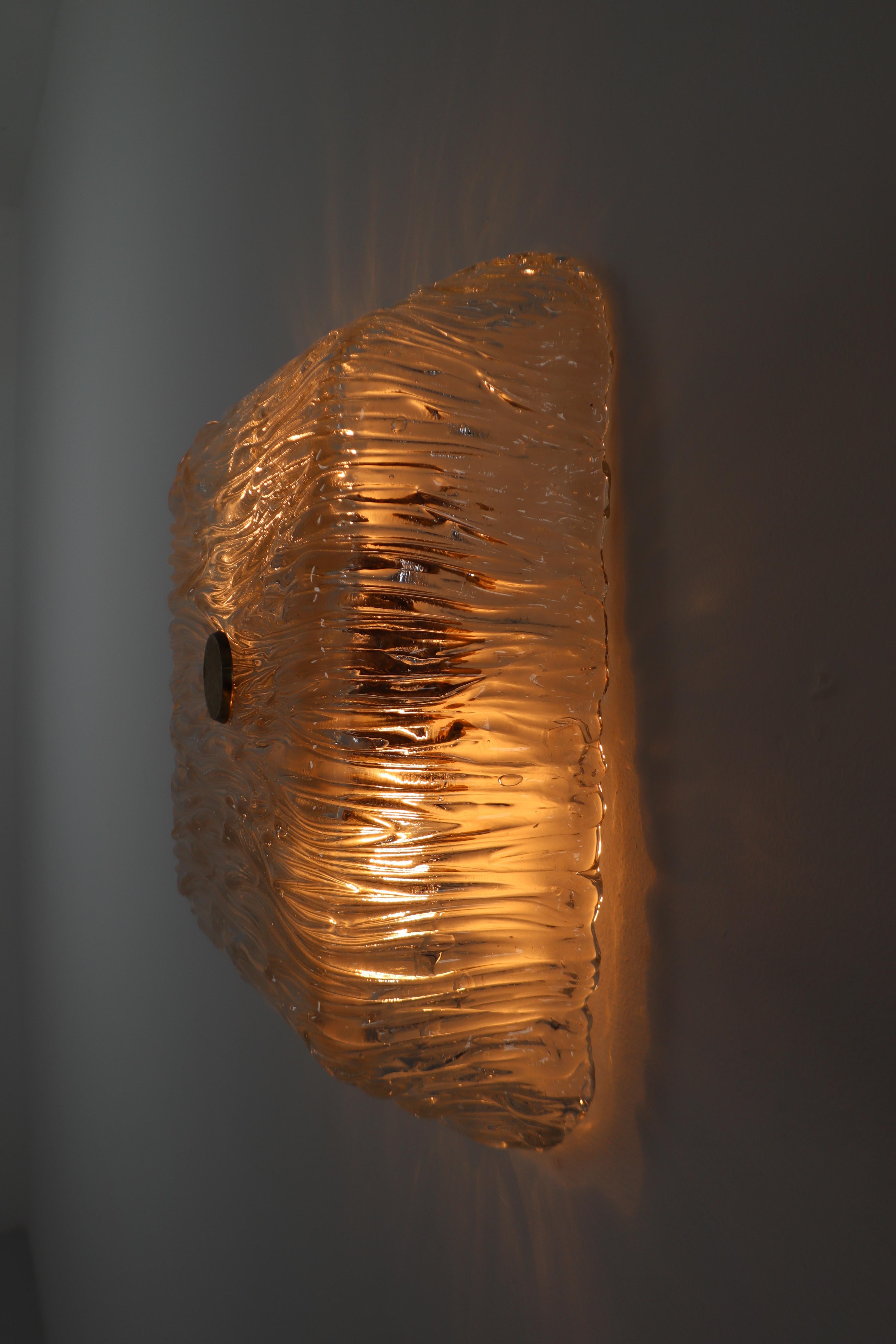  Modernist Textured Ice Glass Flushmounts or Wall Lights with Brass, 1960s 3