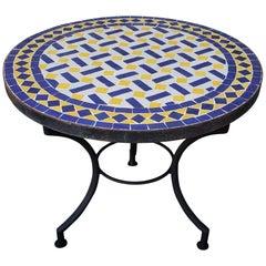 Moroccan Mosaic Table, Blue White and Yellow, Choose Your Height