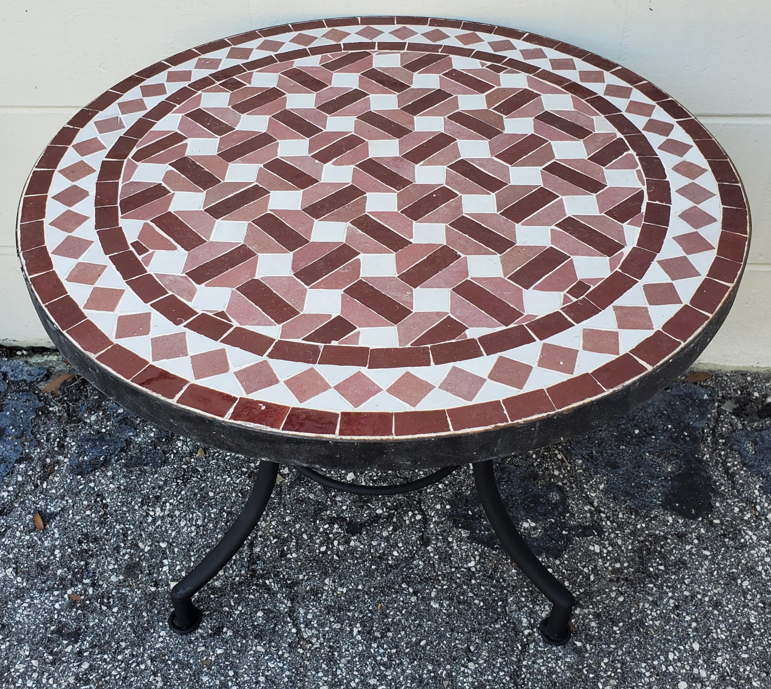Contemporary Moroccan Mosaic Table, Tri Color For Sale