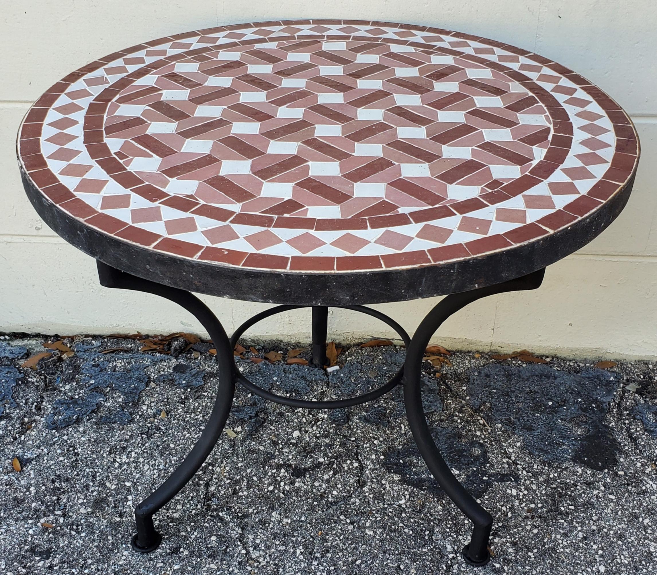 Cement Moroccan Mosaic Table, Tri Color For Sale
