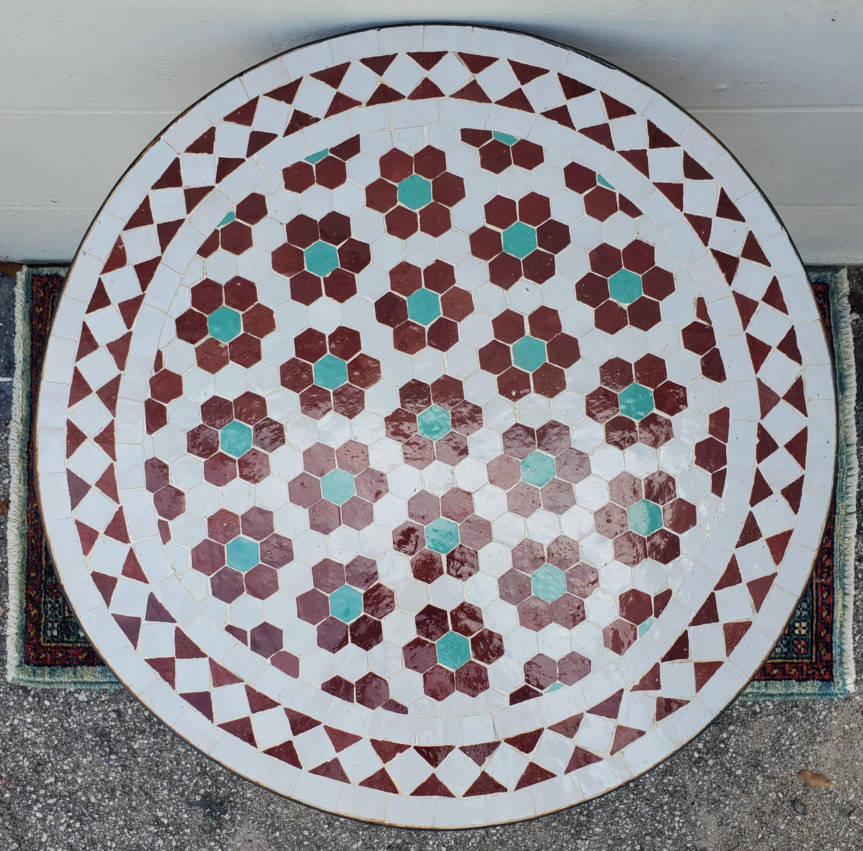 Contemporary Multi-Color Moroccan Mosaic Table, Choice of Base Height For Sale