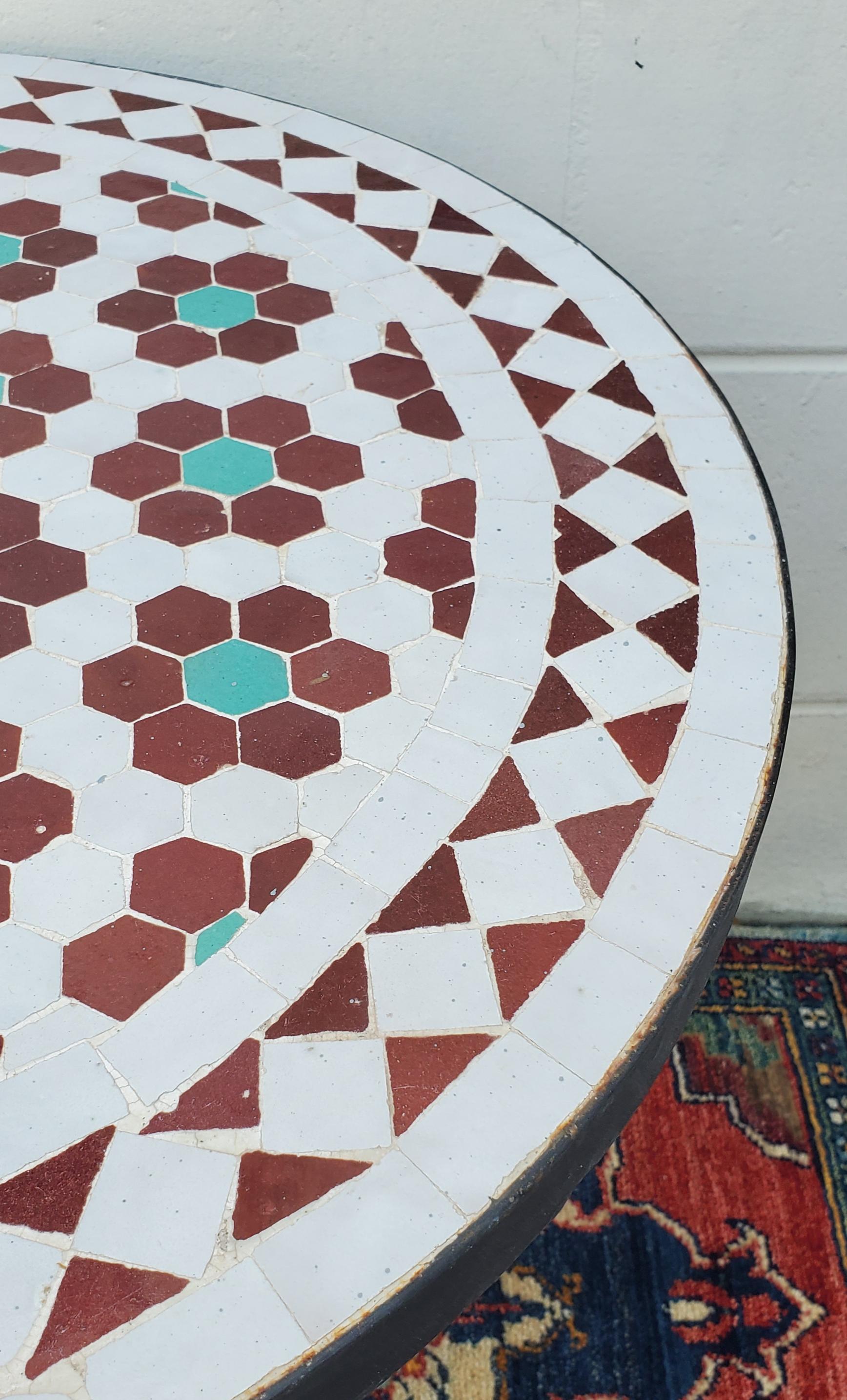 Cement Multi-Color Moroccan Mosaic Table, Choice of Base Height For Sale
