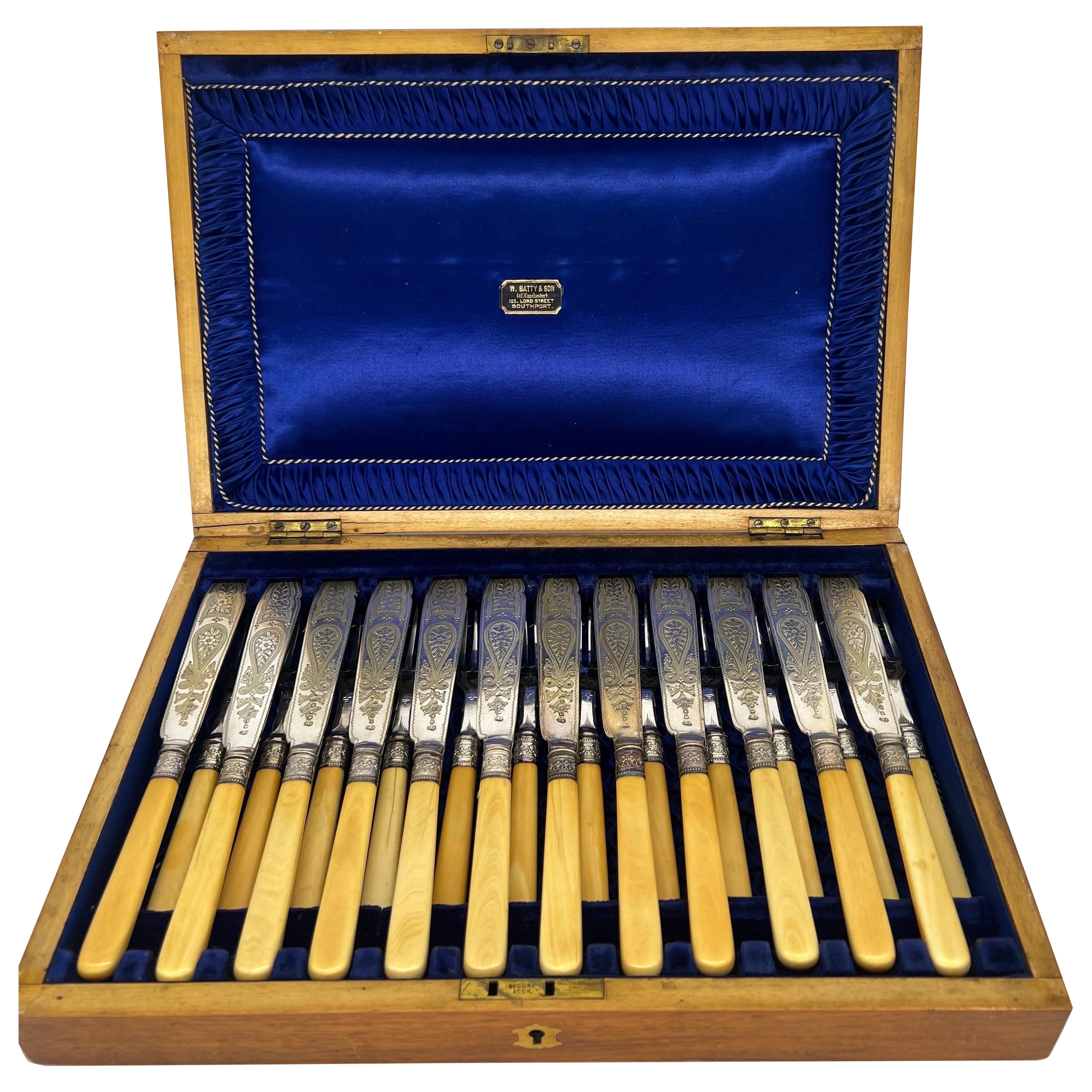 24 Pc., Cased Set of Engraved G.H. Whitaker Silver Fish or Dessert Service