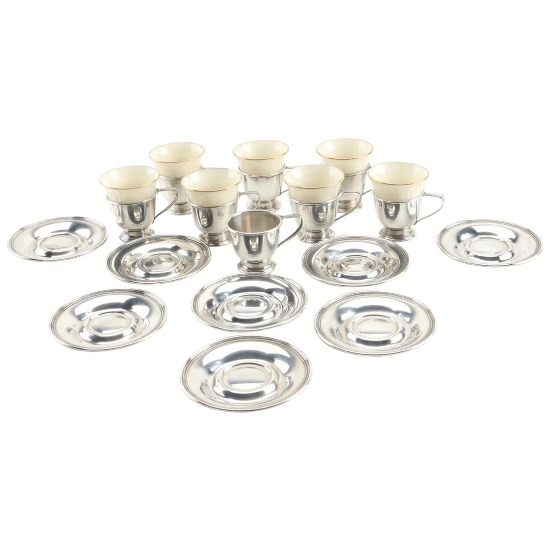 24 Pcs.Sterling Coffee Set Demitasse Cups, Saucers Lenox Inserts-Intern
l Silver For Sale