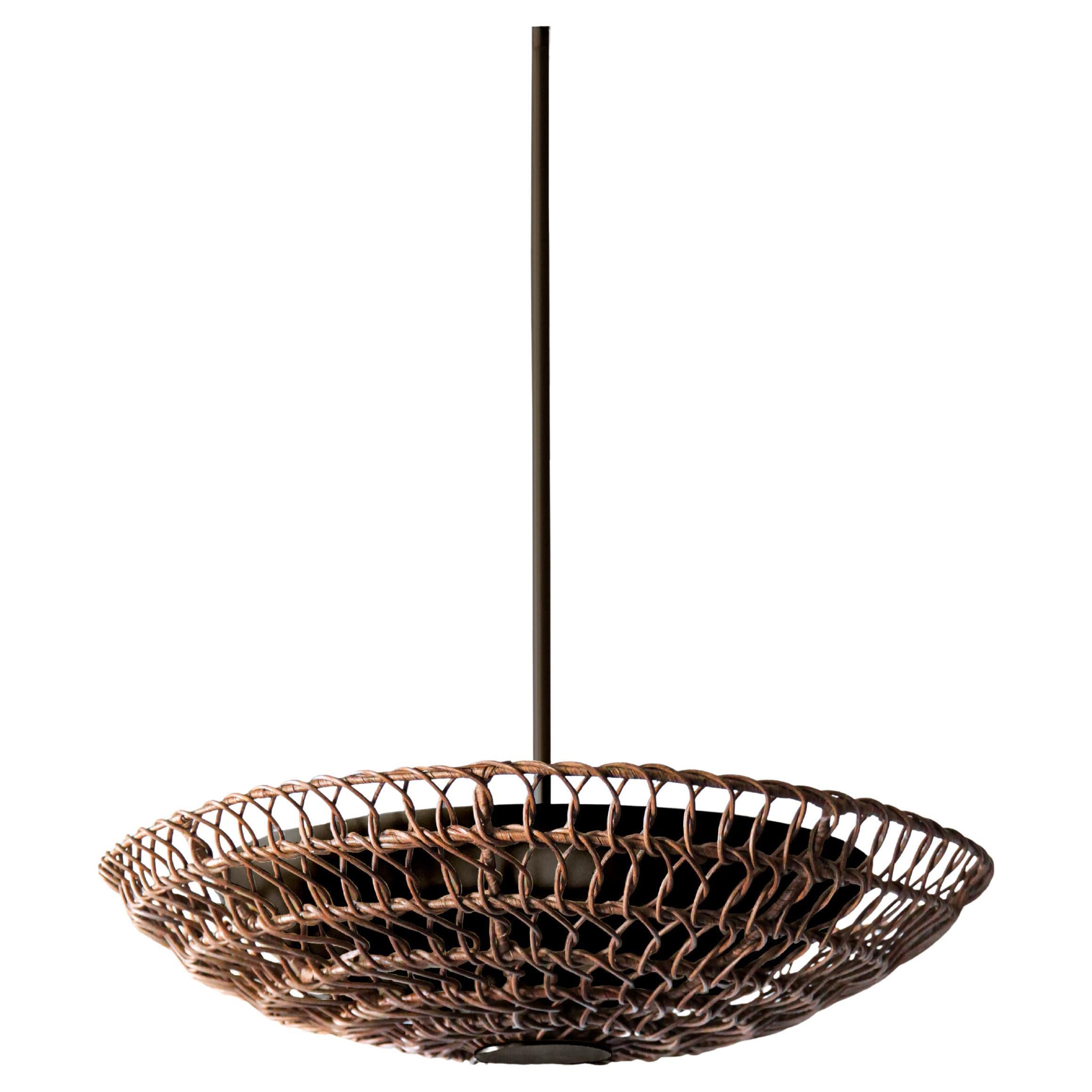 24" Pendant in Handwoven Mocha Rattan, Oil Rubbed Bronze, Ventila Collection