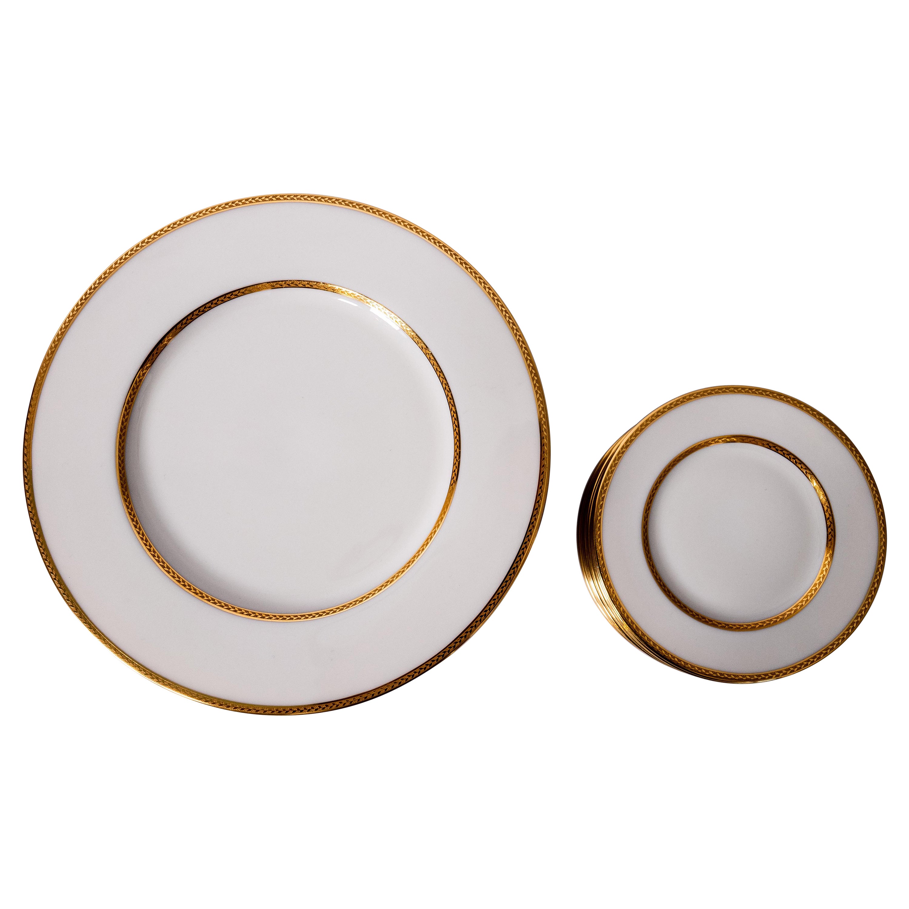 24 Piece Antique Lenox Dinner Set, 12 Dinner Plates 12 Side Plates, Gilt Banding