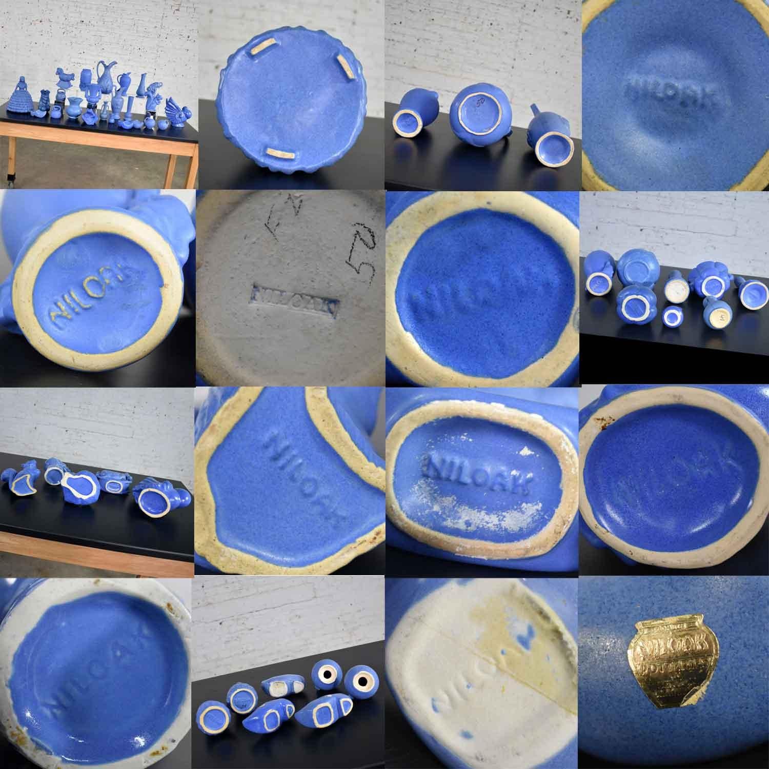 24-Piece Collection of Blue Niloak Midcentury Pottery For Sale 2
