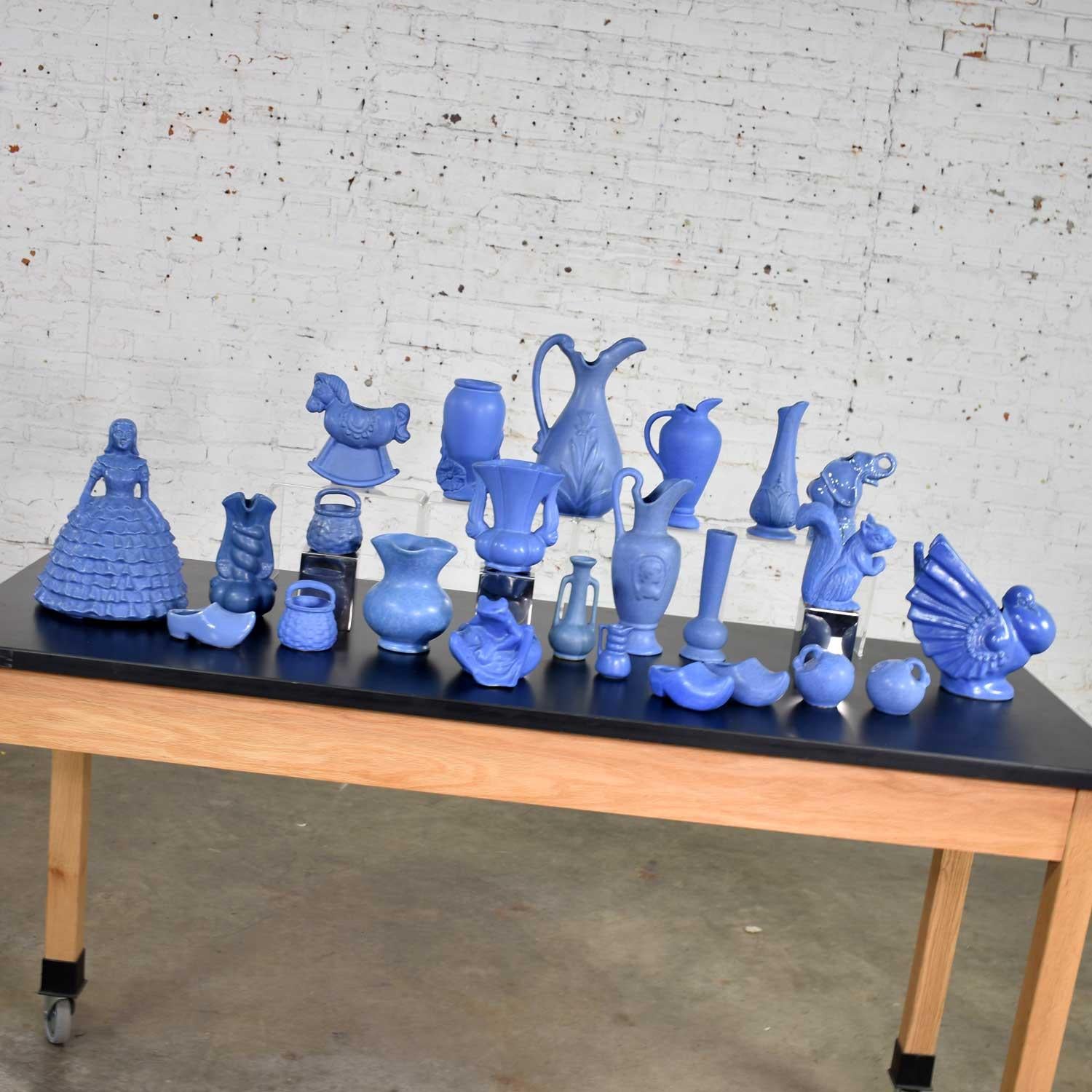 24-Piece Collection of Blue Niloak Midcentury Pottery For Sale 3