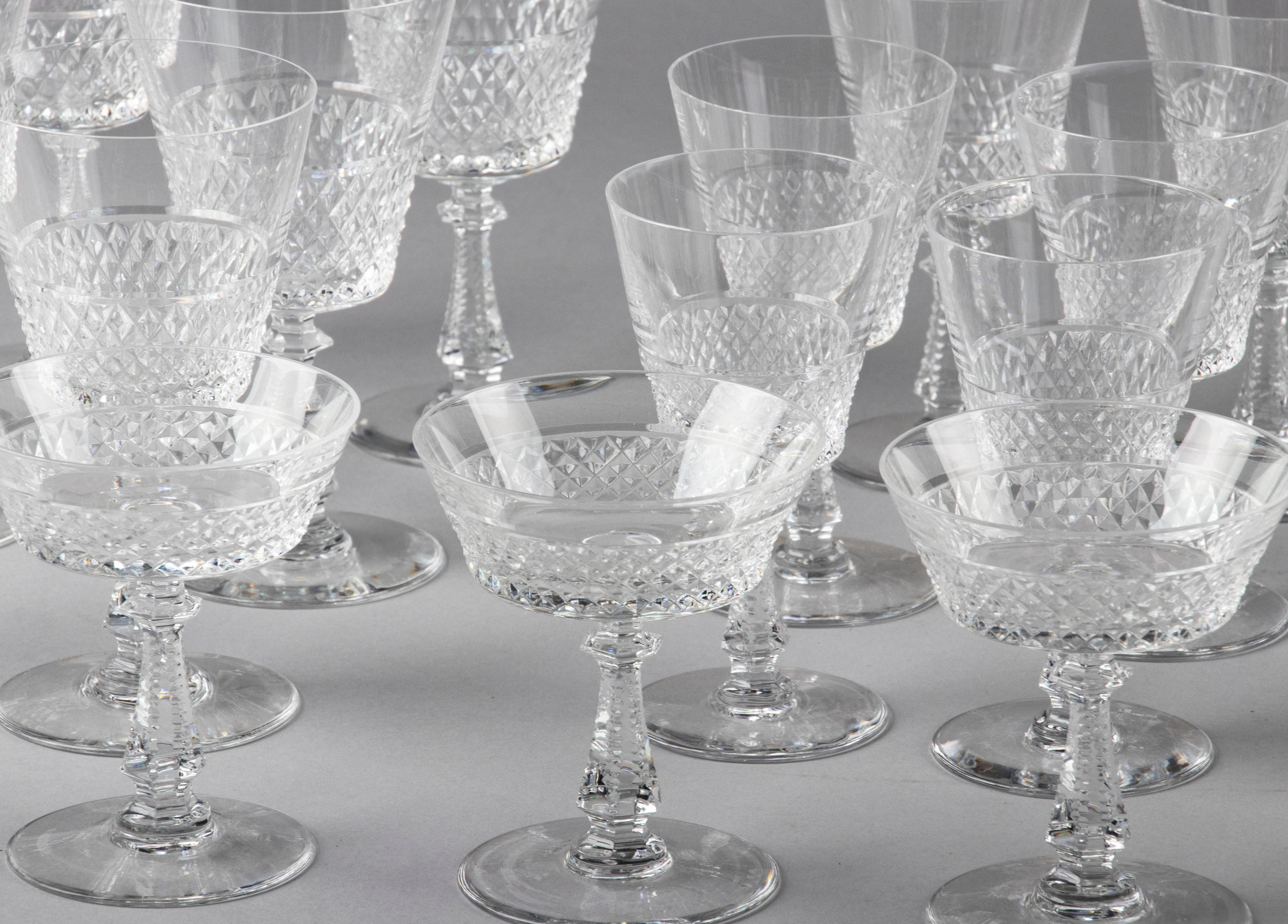24-Piece Crystal Set of Glasses by Val Saint Lambert model Heidelberg 10
