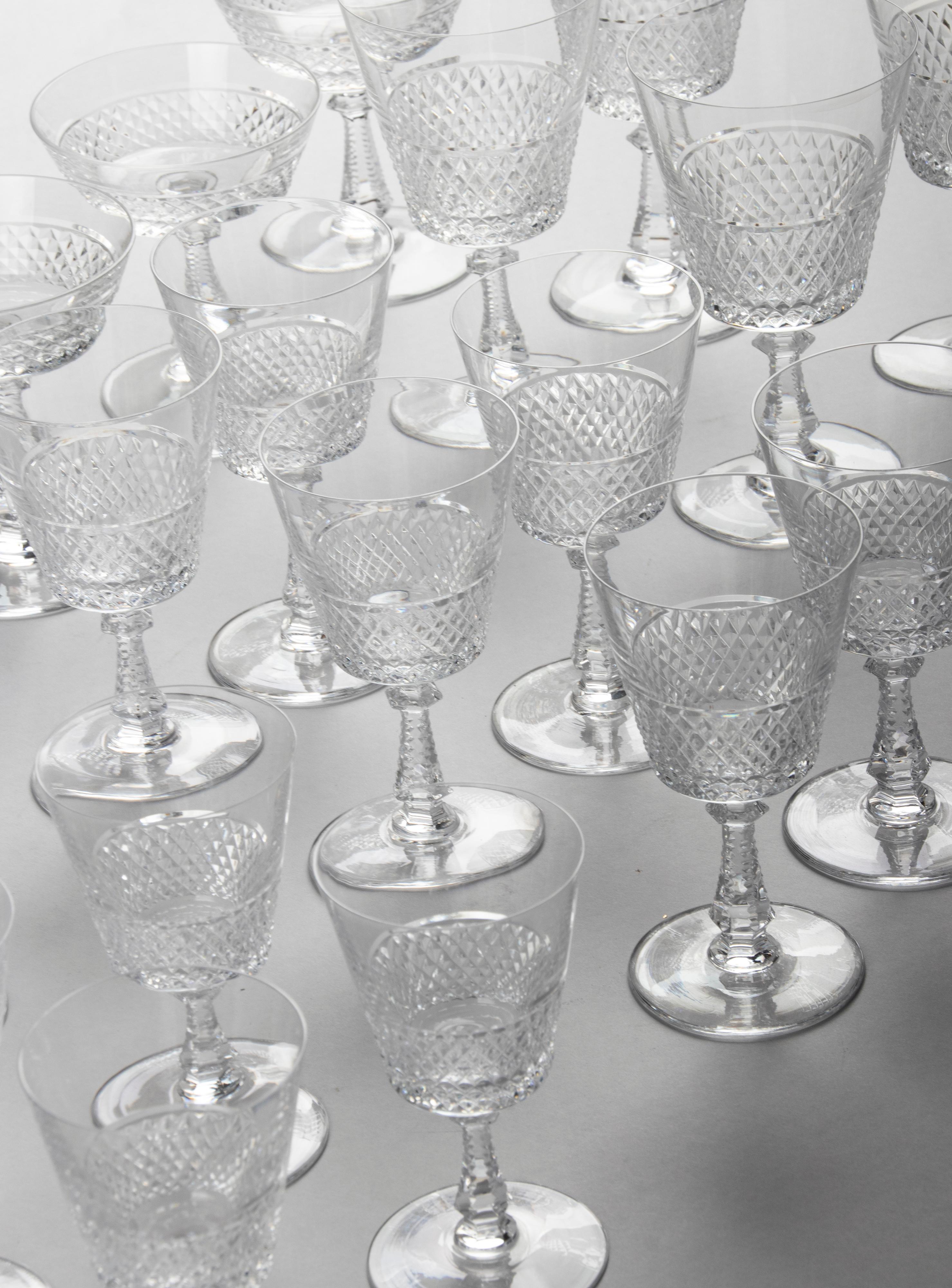 24-Piece Crystal Set of Glasses by Val Saint Lambert model Heidelberg 11