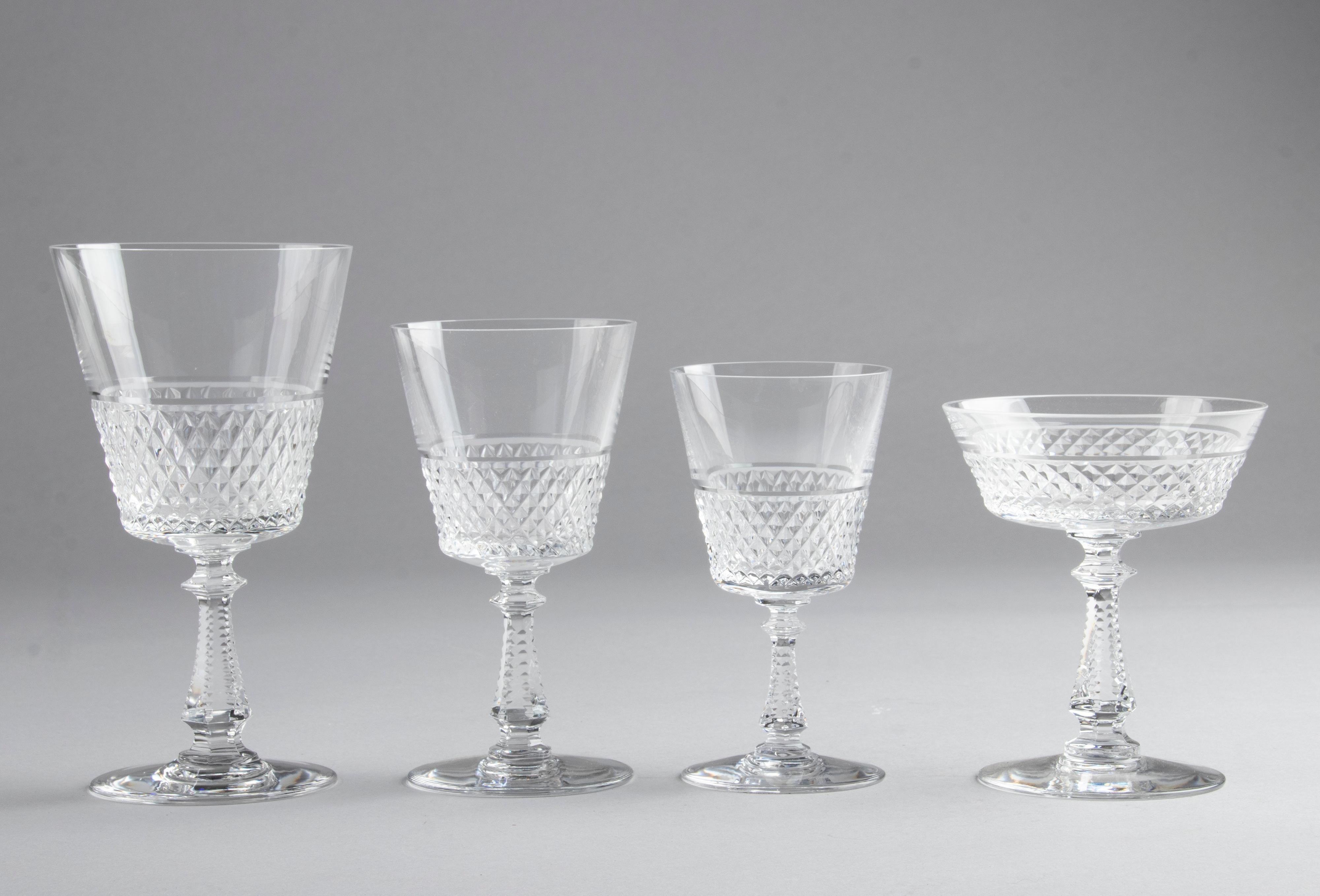 Belgian 24-Piece Crystal Set of Glasses by Val Saint Lambert model Heidelberg