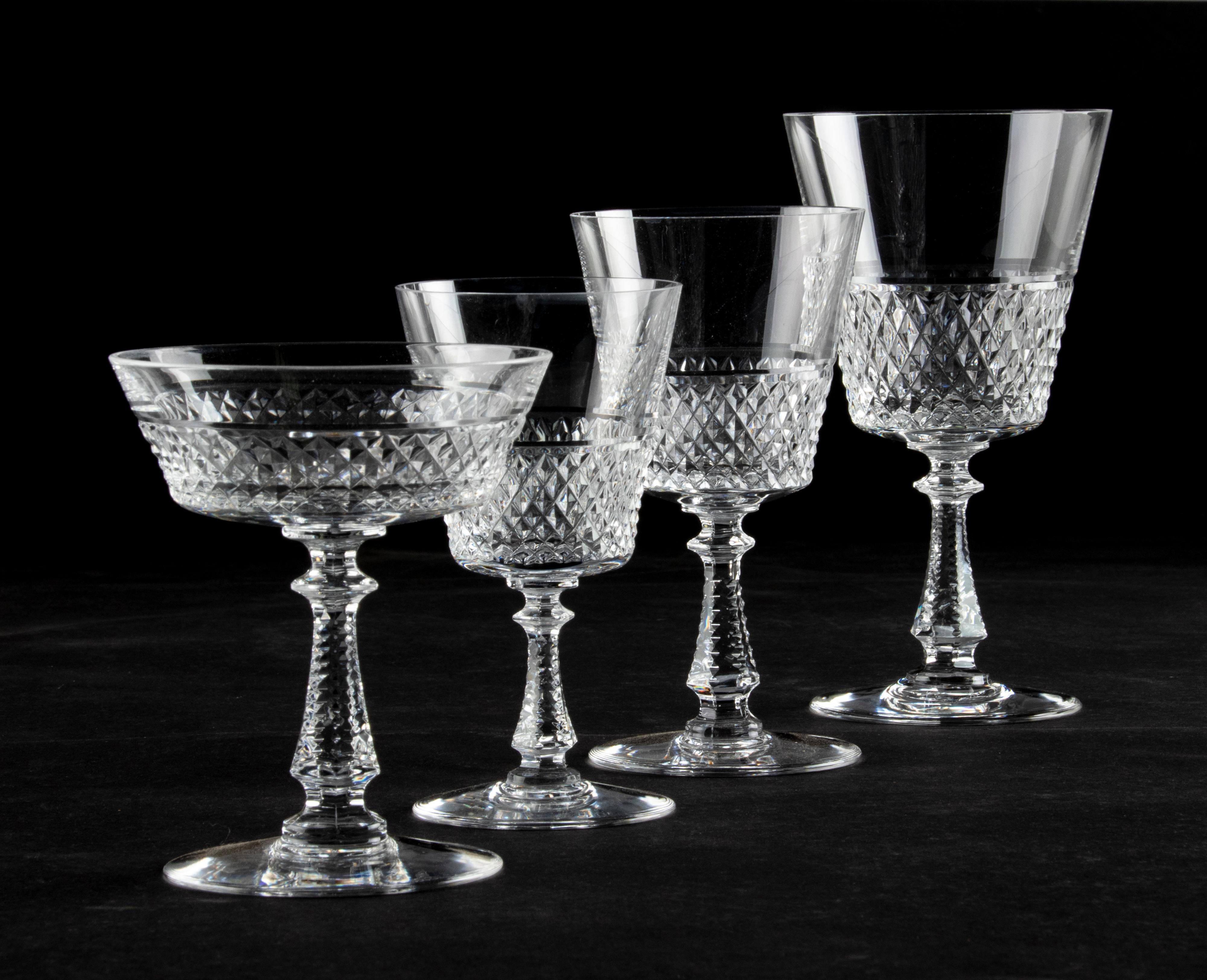24-Piece Crystal Set of Glasses by Val Saint Lambert model Heidelberg 2