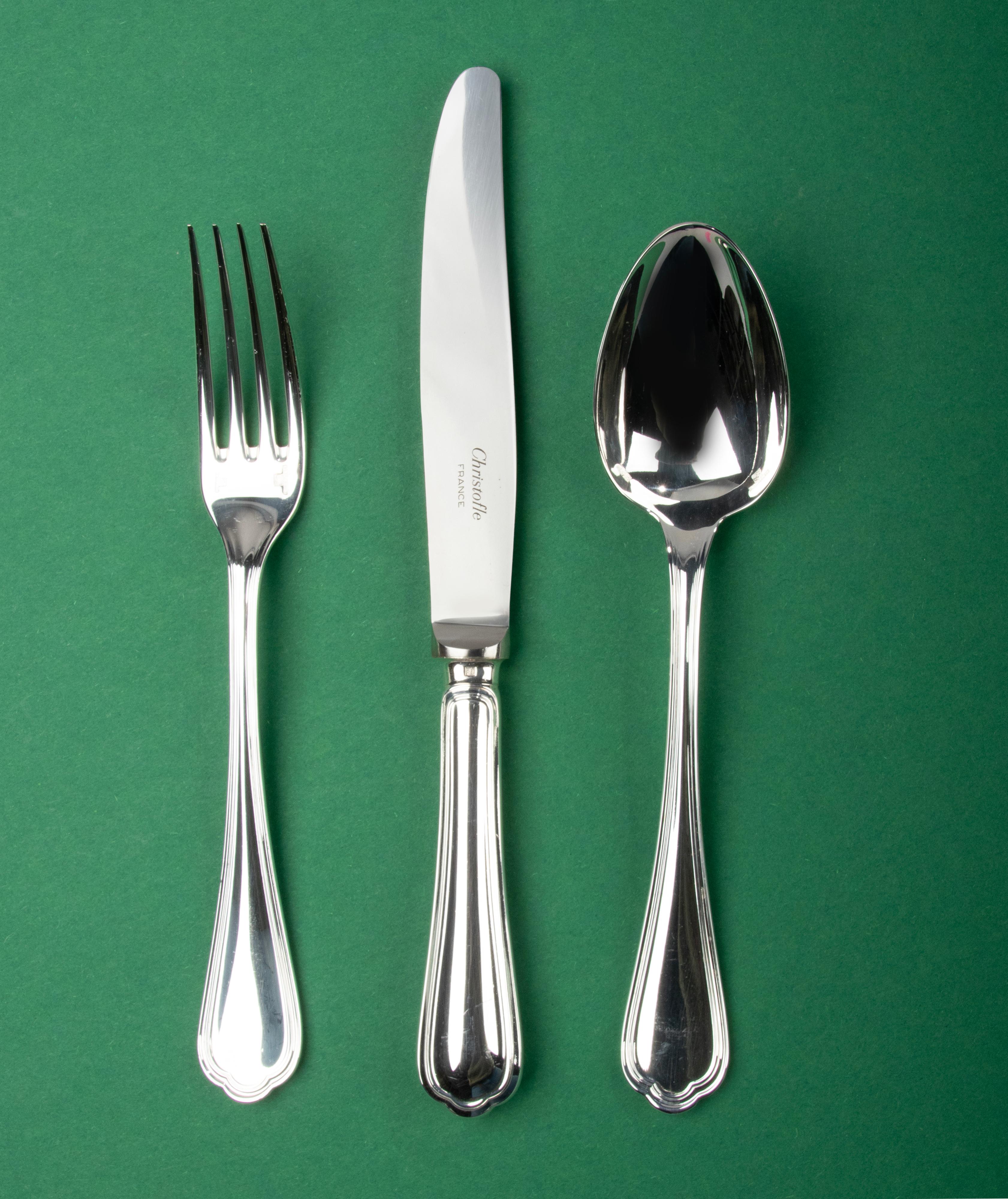 24-Piece Set of Silver Plated Flatware Made by Christofle Model Spatours 3