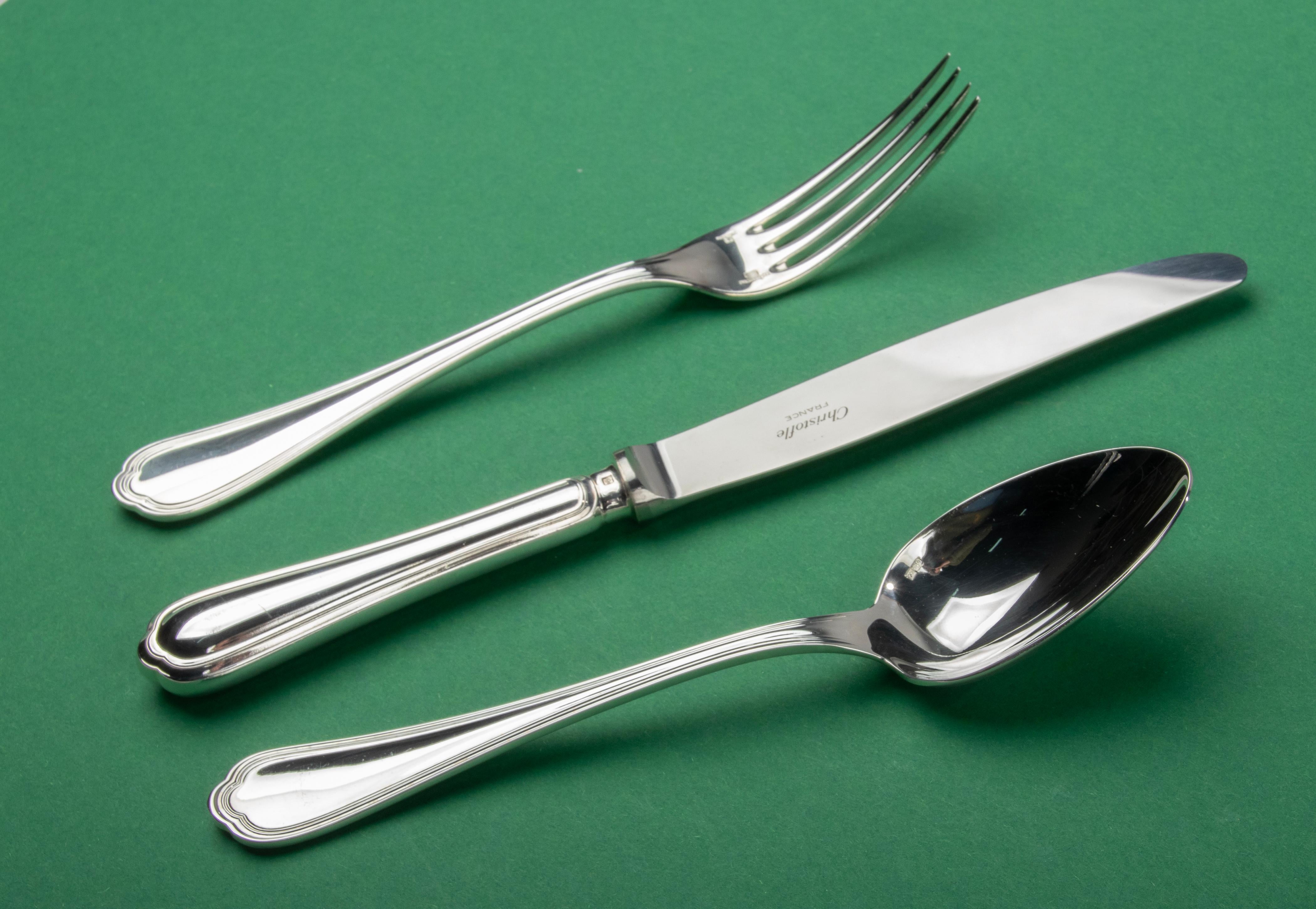 24-Piece Set of Silver Plated Flatware Made by Christofle Model Spatours 6