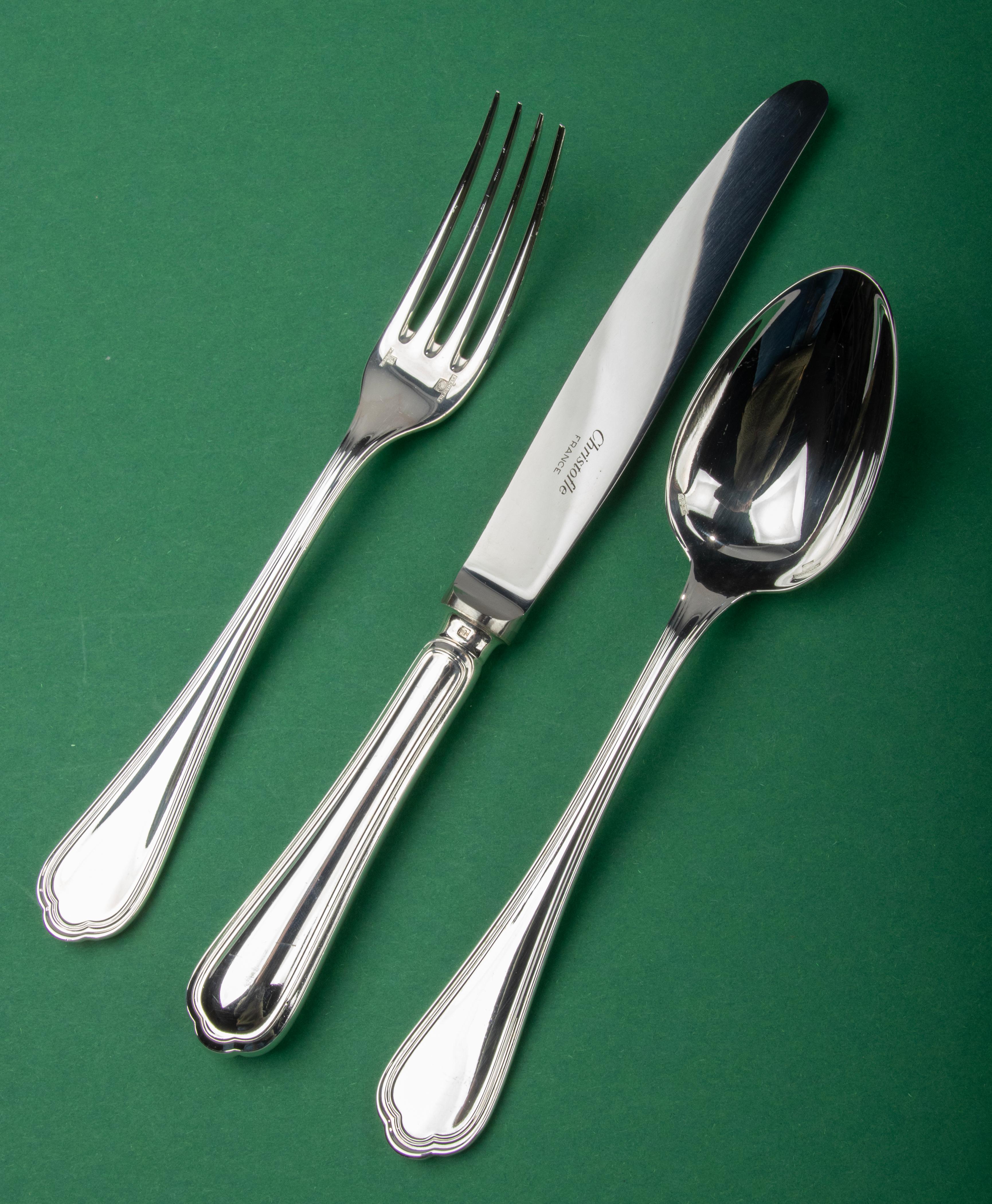 24-Piece Set of Silver Plated Flatware Made by Christofle Model Spatours 9