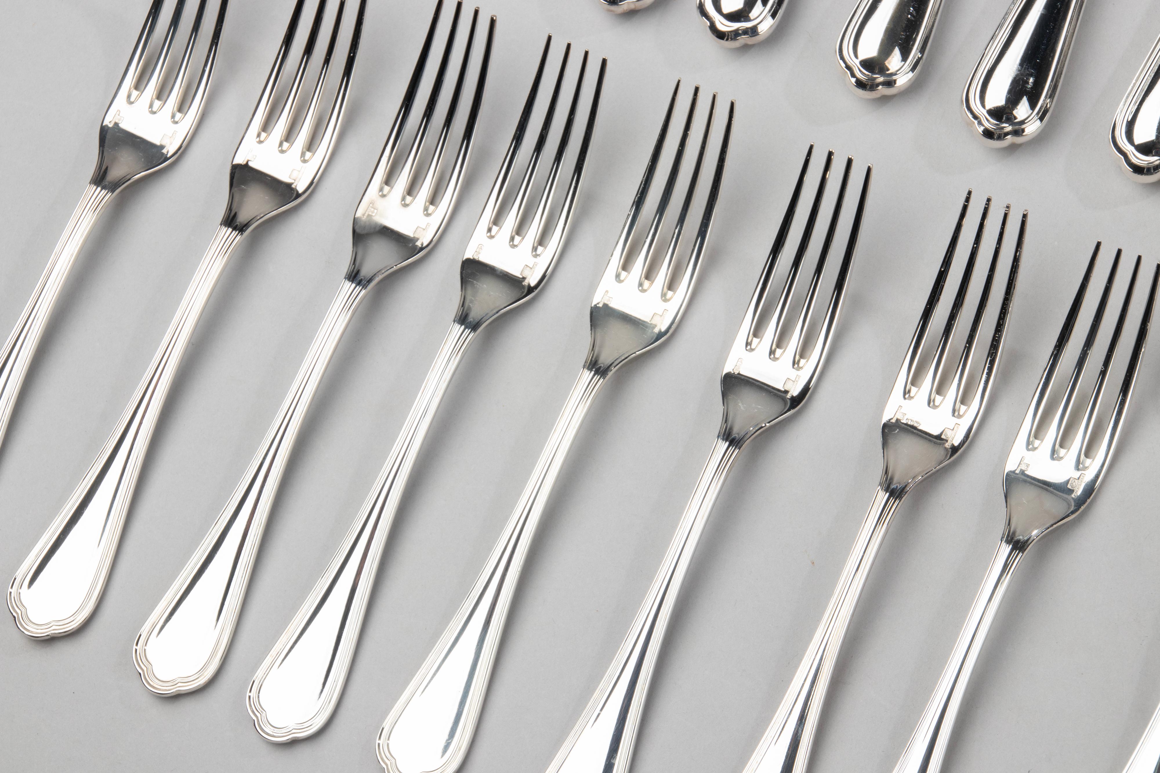 24-Piece Set of Silver Plated Flatware Made by Christofle Model Spatours 10
