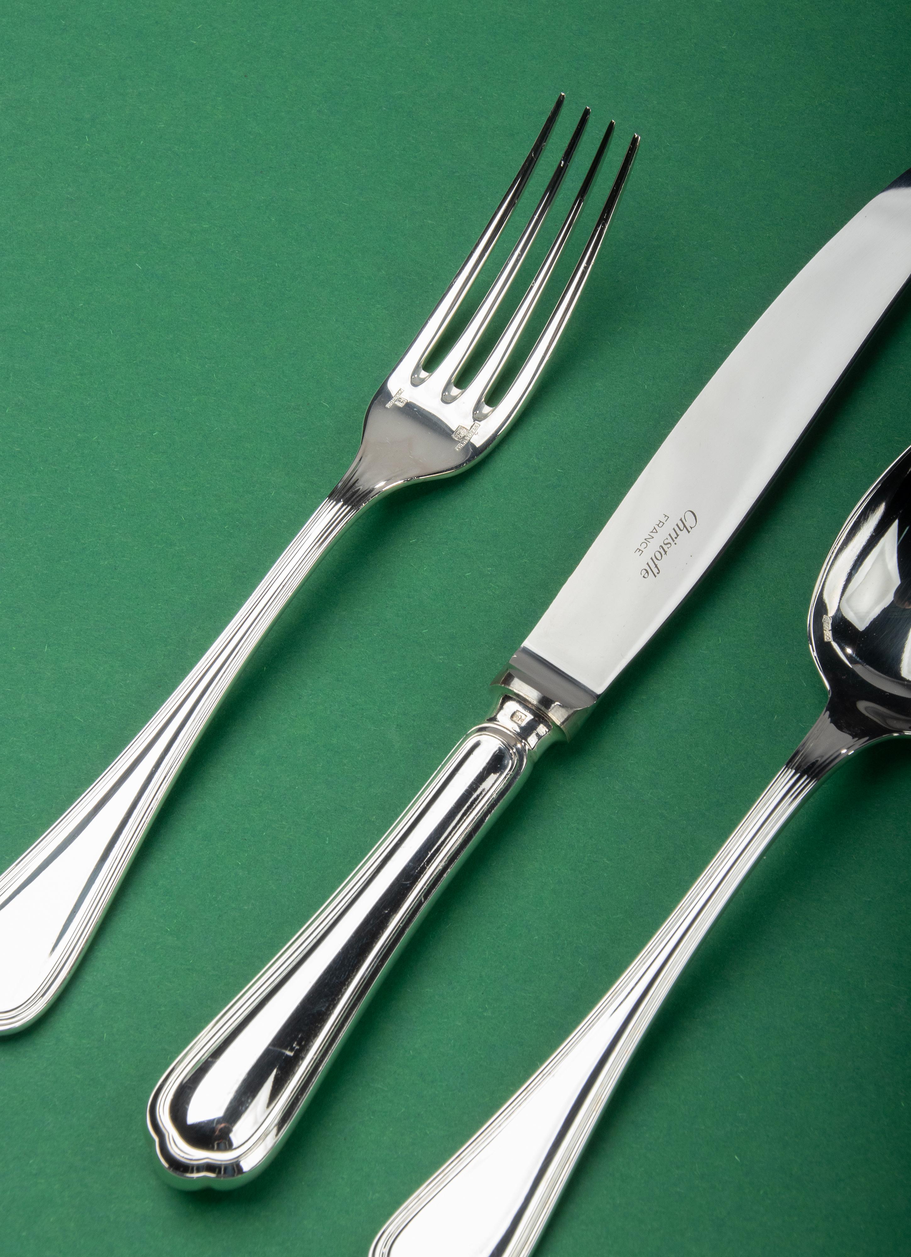 French 24-Piece Set of Silver Plated Flatware Made by Christofle Model Spatours