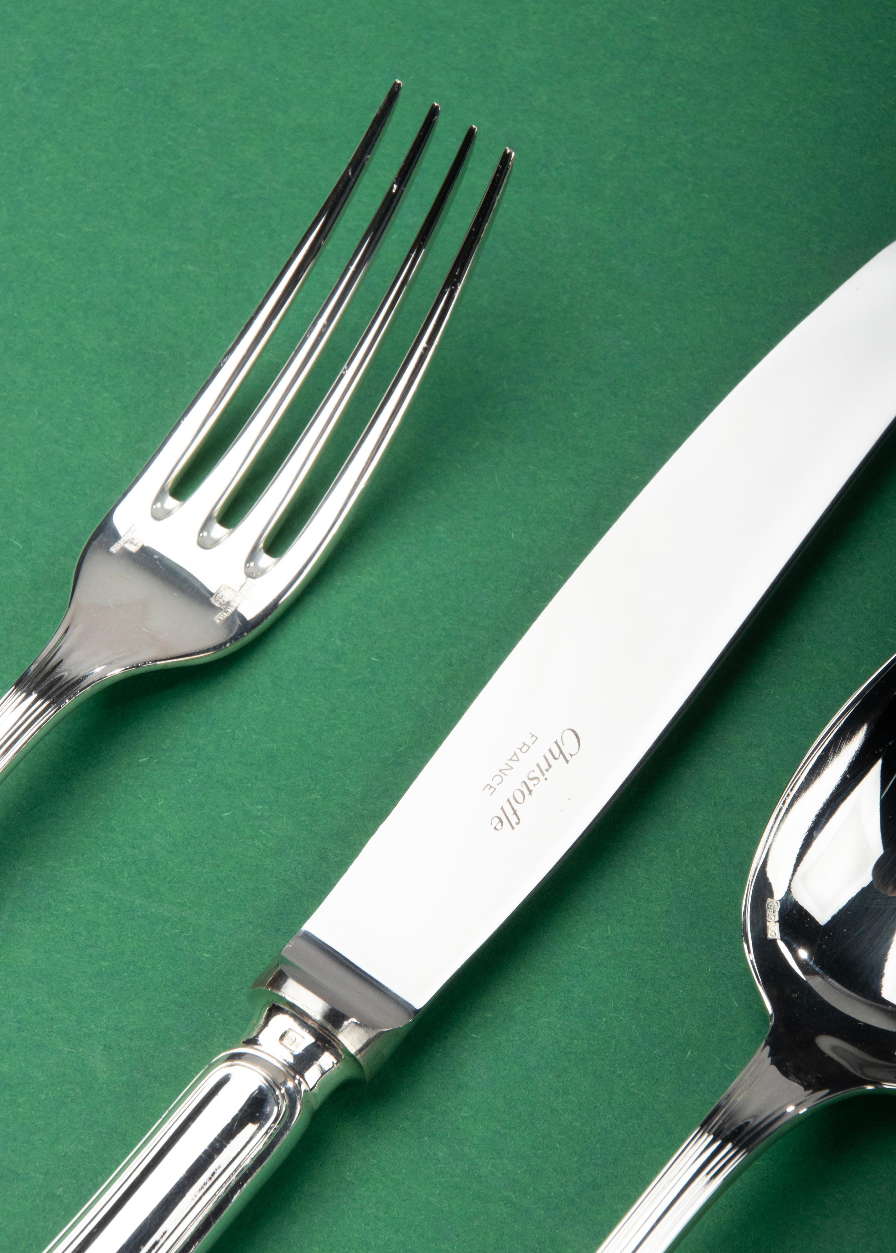 Hand-Crafted 24-Piece Set of Silver Plated Flatware Made by Christofle Model Spatours