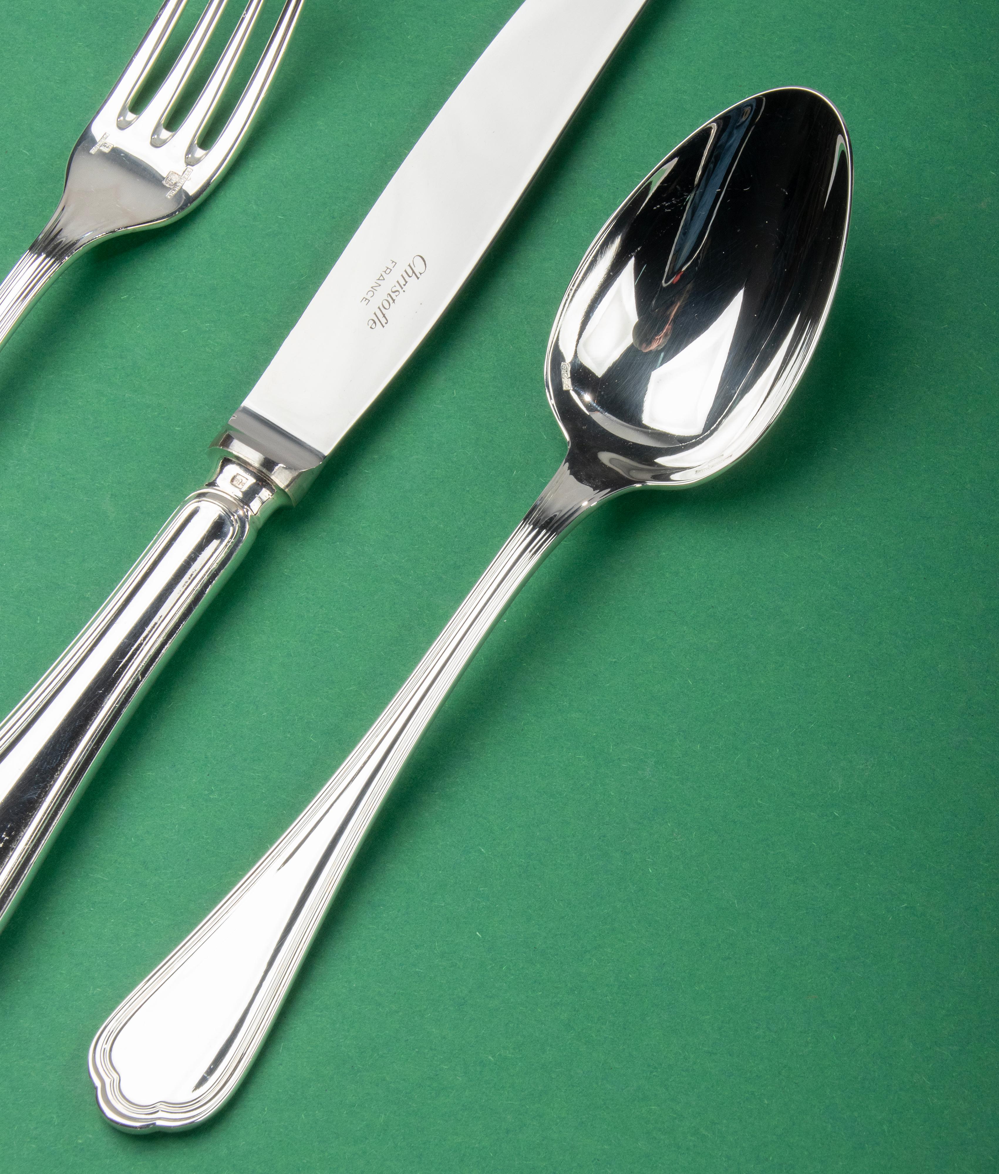 Late 20th Century 24-Piece Set of Silver Plated Flatware Made by Christofle Model Spatours