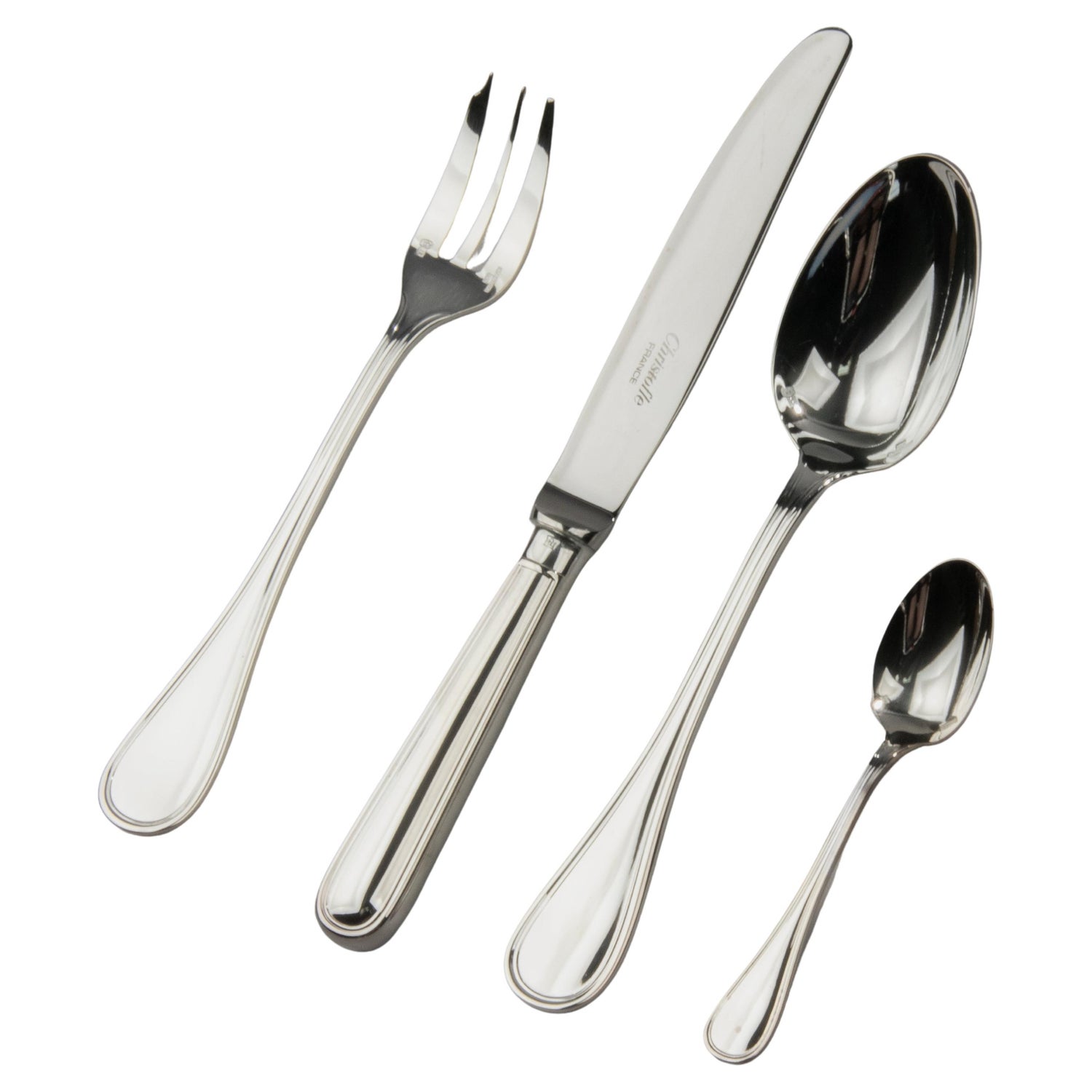 Christofle Silverplate Flatware Set in Marly Pattern 119 Pieces