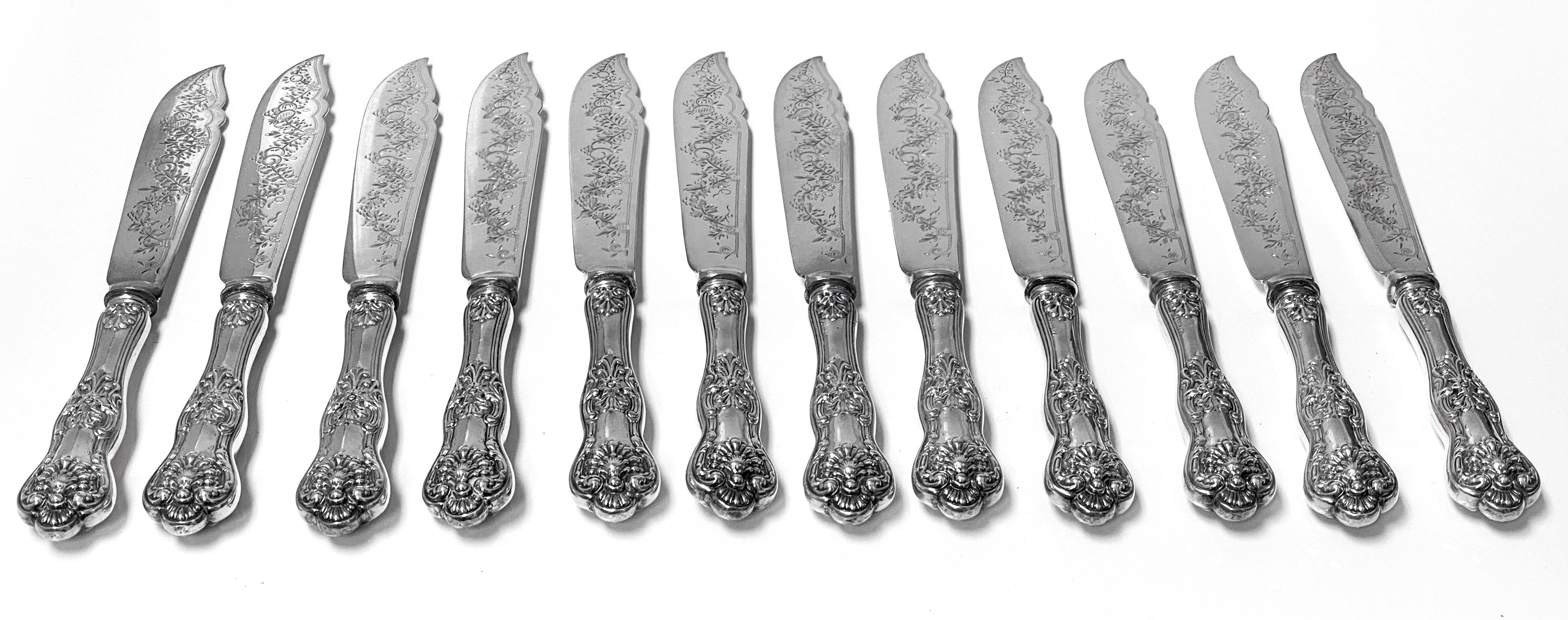 24-piece Sterling Silver Queens Pattern Fish Set C.1920 In Good Condition In Toronto, Ontario