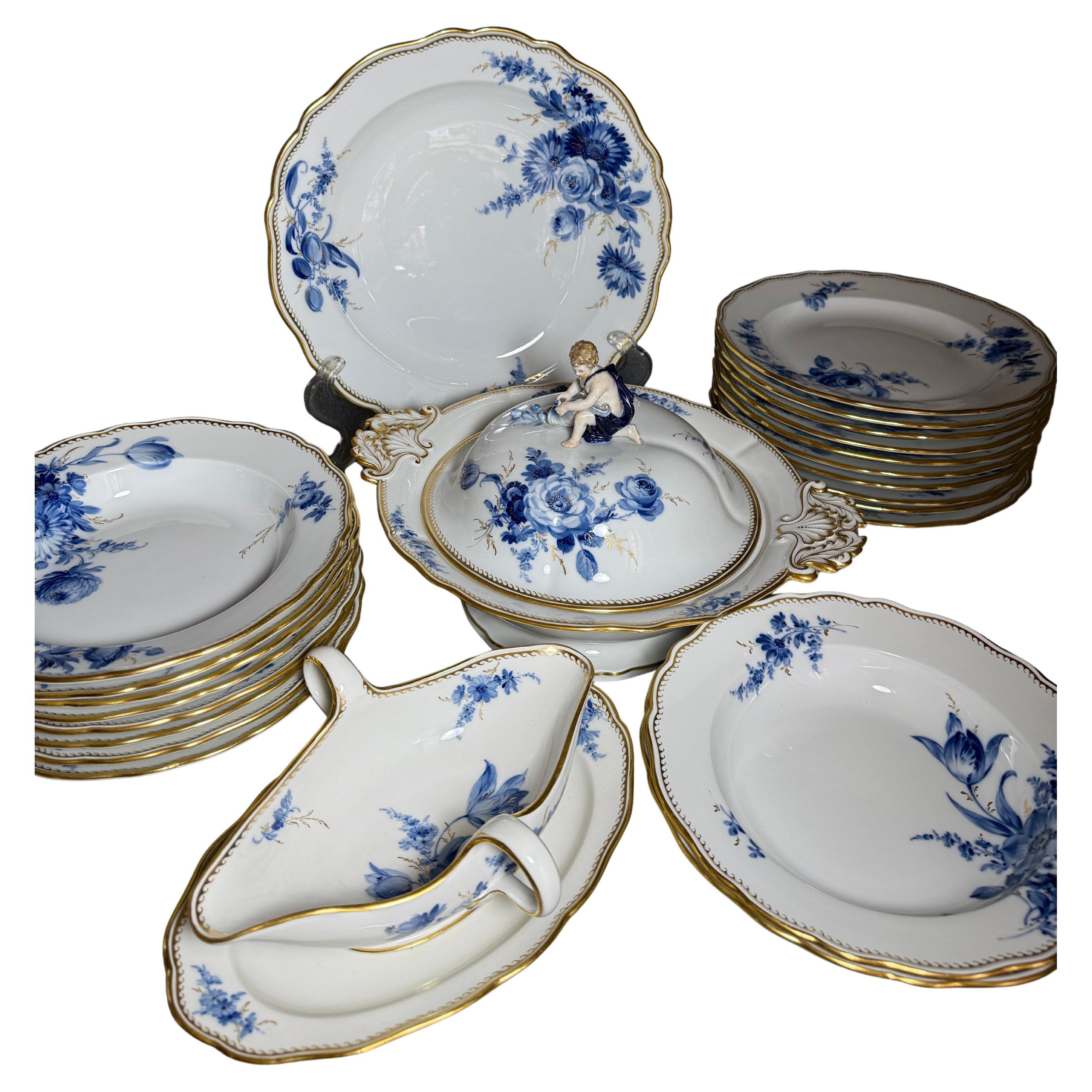24-pieces Meissen Dinner service 10 persons Blue Bouquet 1940s