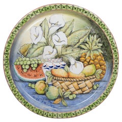 Plaque murale 24" en céramique polychrome peinte Majolique mexicaine Art Pottery Charger