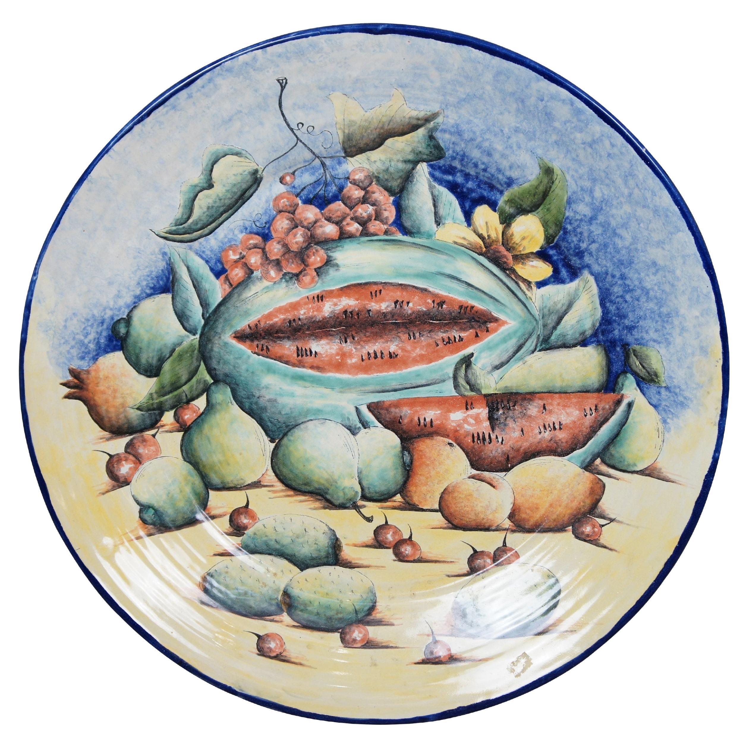 Plaque murale 24" en céramique polychrome peinte Majolique mexicaine Art Pottery Charger
