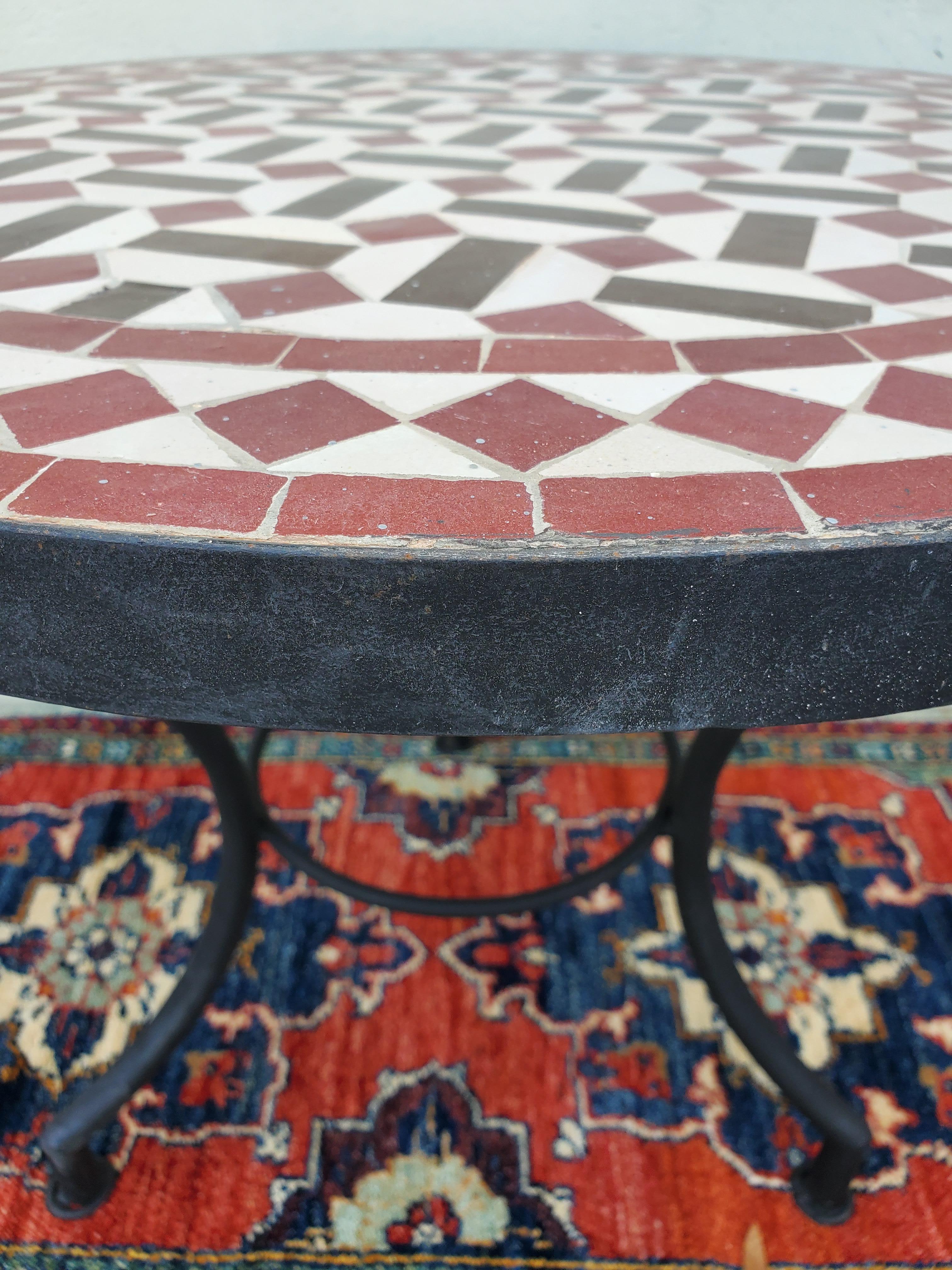 Hand-Crafted Red / Brown / White Moroccan Mosaic Table, Choice of Base Height For Sale