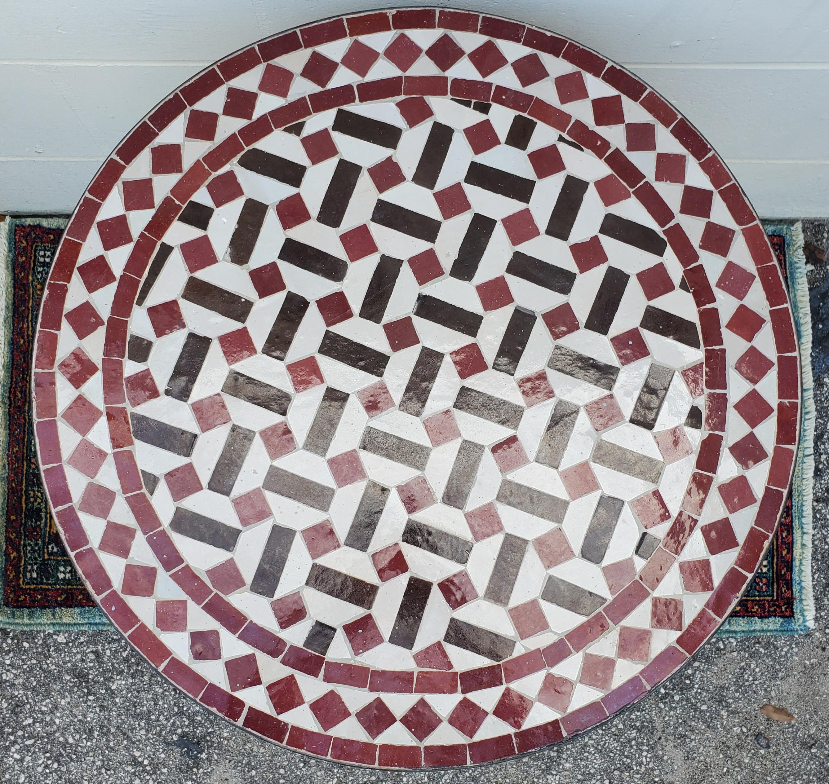 Contemporary Red / Brown / White Moroccan Mosaic Table, Choice of Base Height For Sale
