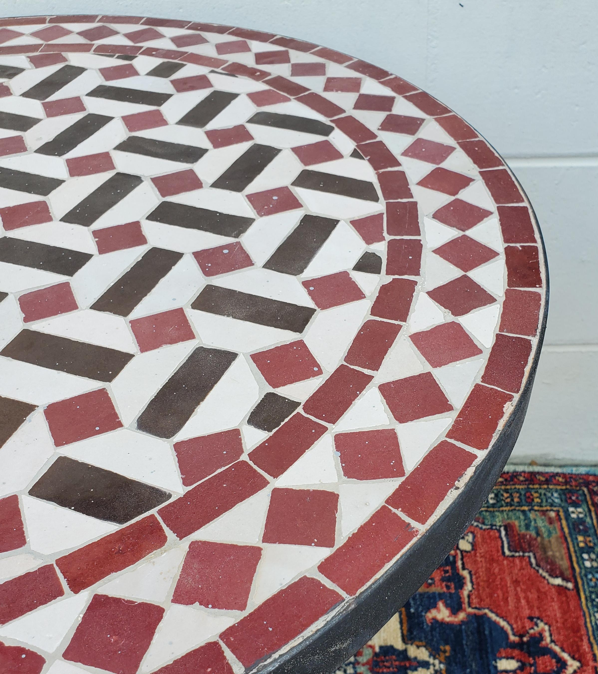 Red / Brown / White Moroccan Mosaic Table, Choice of Base Height For Sale 1