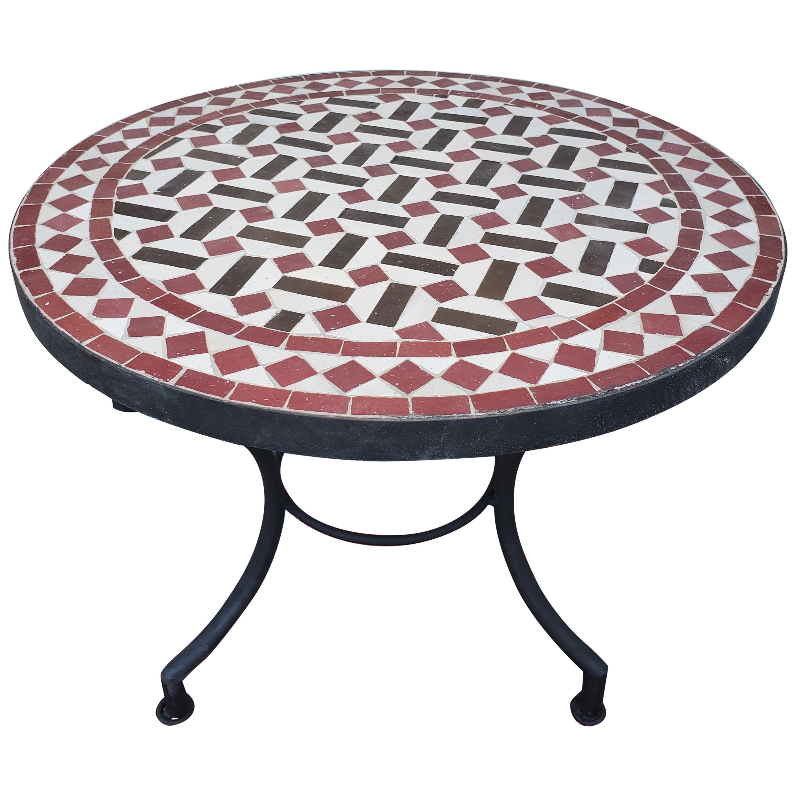 Red / Brown / White Moroccan Mosaic Table, Choice of Base Height For Sale