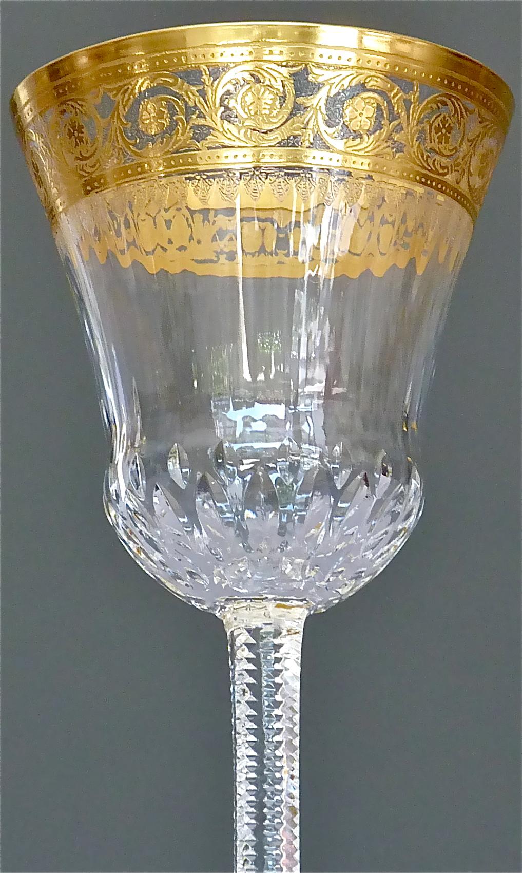 24 Saint Louis Gilt Crystal Champagne Red White Wine Water Glasses Thistle 1950s 3