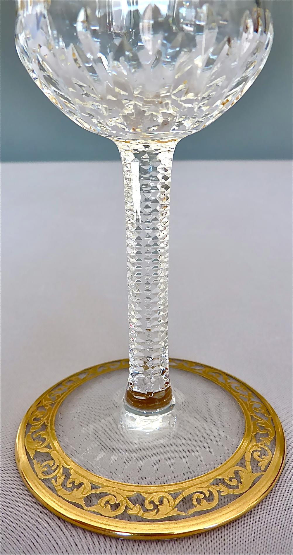 24 Saint Louis Gilt Crystal Champagne Red White Wine Water Glasses Thistle 1950s For Sale 2