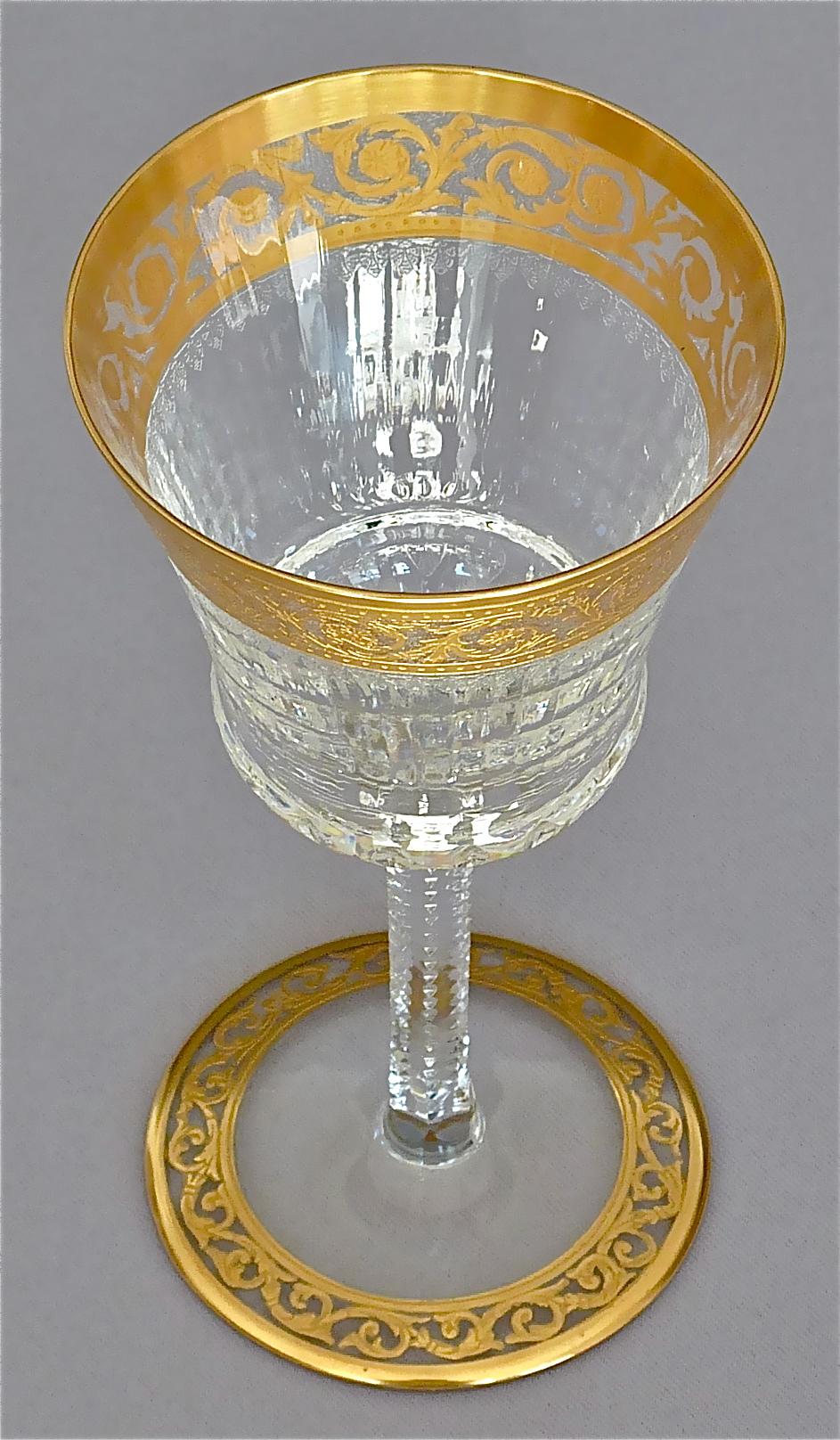 24 Saint Louis-Wassergläser aus vergoldetem Kristall, Champagner, Rot, Weiß und Weiß, Distel, 1950er Jahre 5