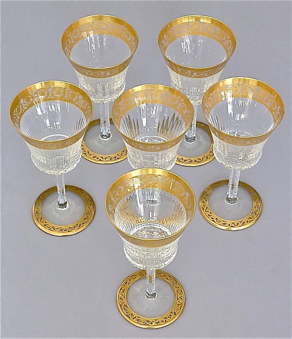 24 Saint Louis Gilt Crystal Champagne Red White Wine Water Glasses Thistle 1950s For Sale 6